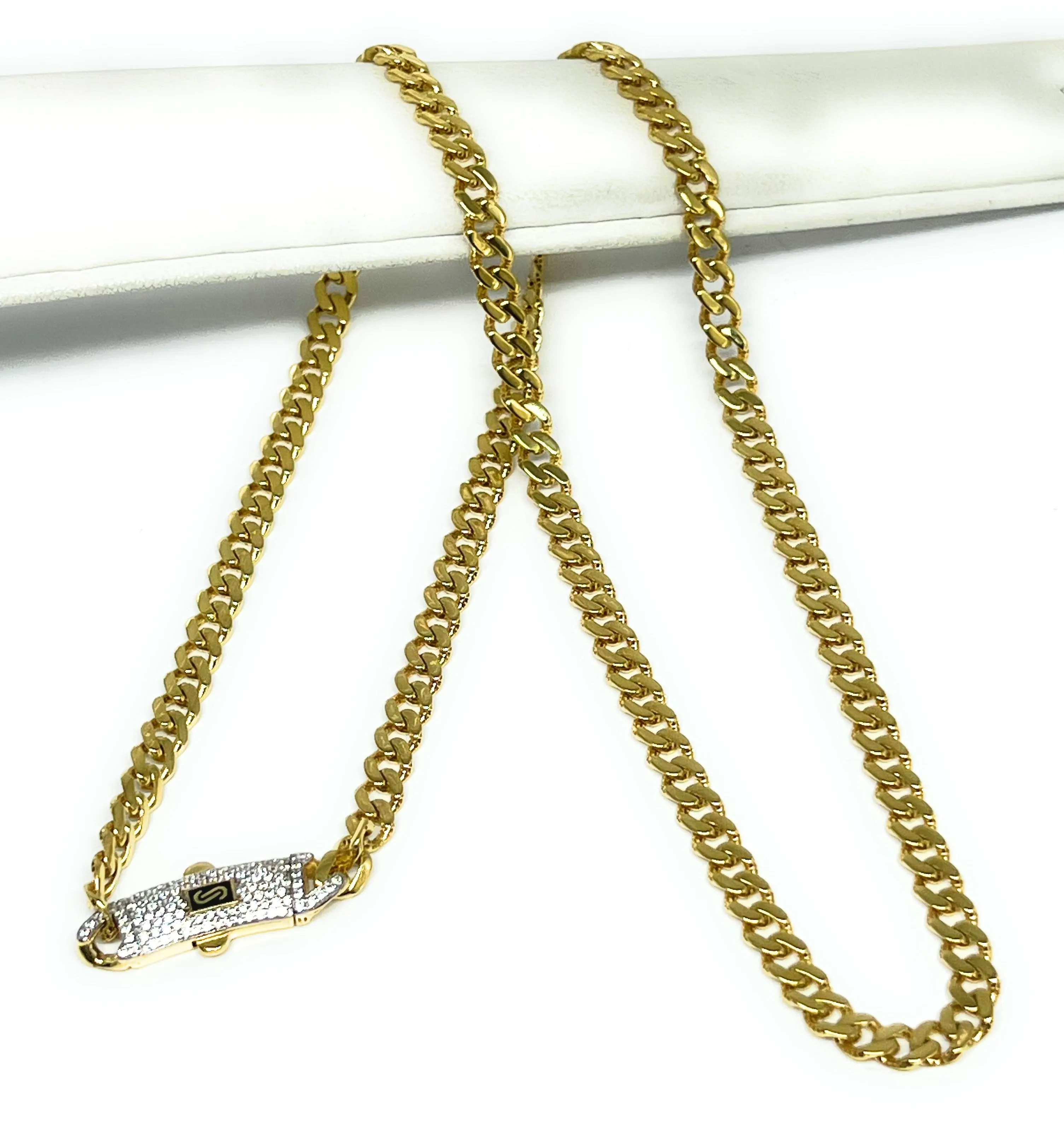 10k Solid Gold Monaco Miami Cuban Link Chain 18-24 inches 5mm SWAROVSKI CZ Lock (Semi-Hollow) 10-14g