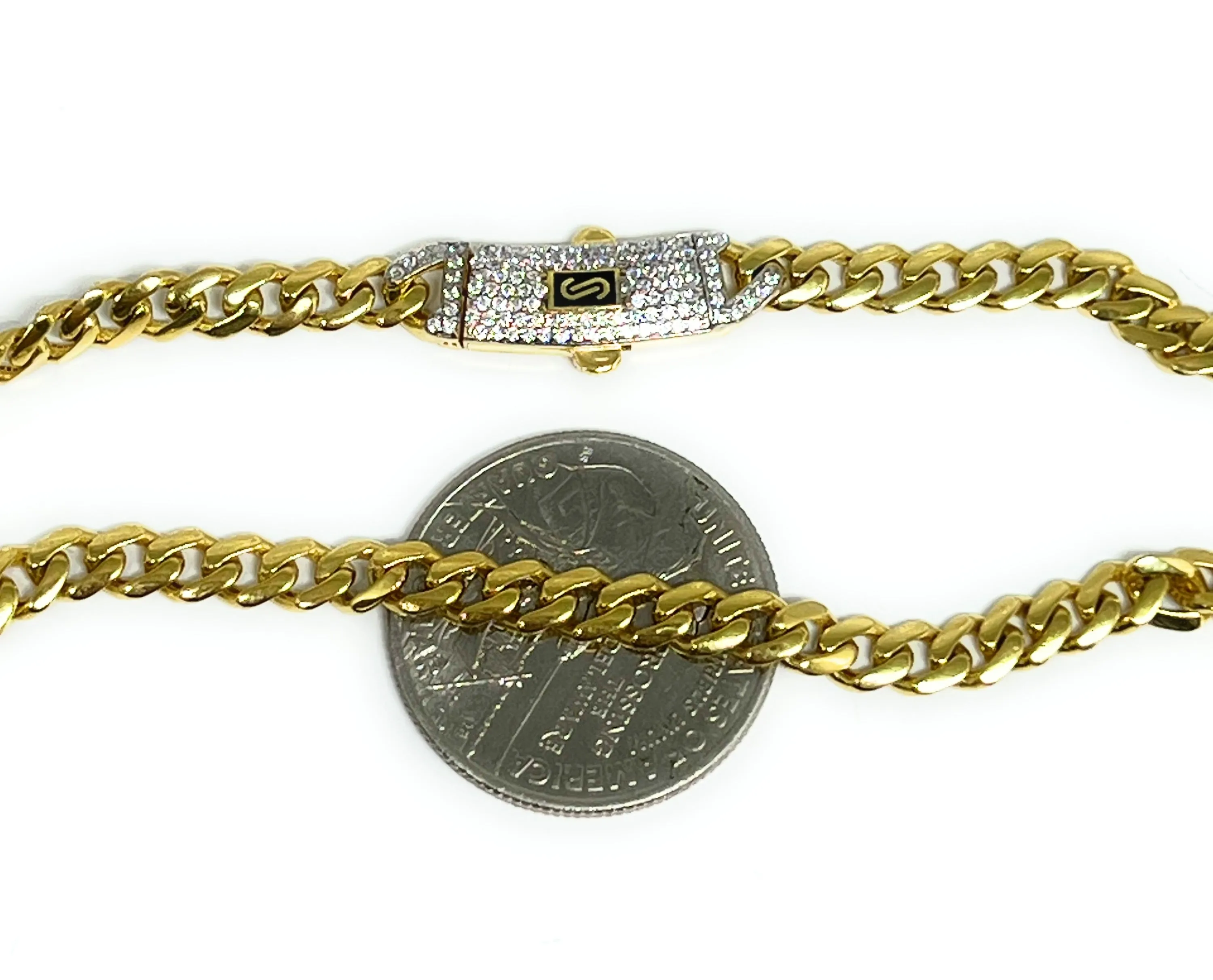 10k Solid Gold Monaco Miami Cuban Link Chain 18-24 inches 5mm SWAROVSKI CZ Lock (Semi-Hollow) 10-14g