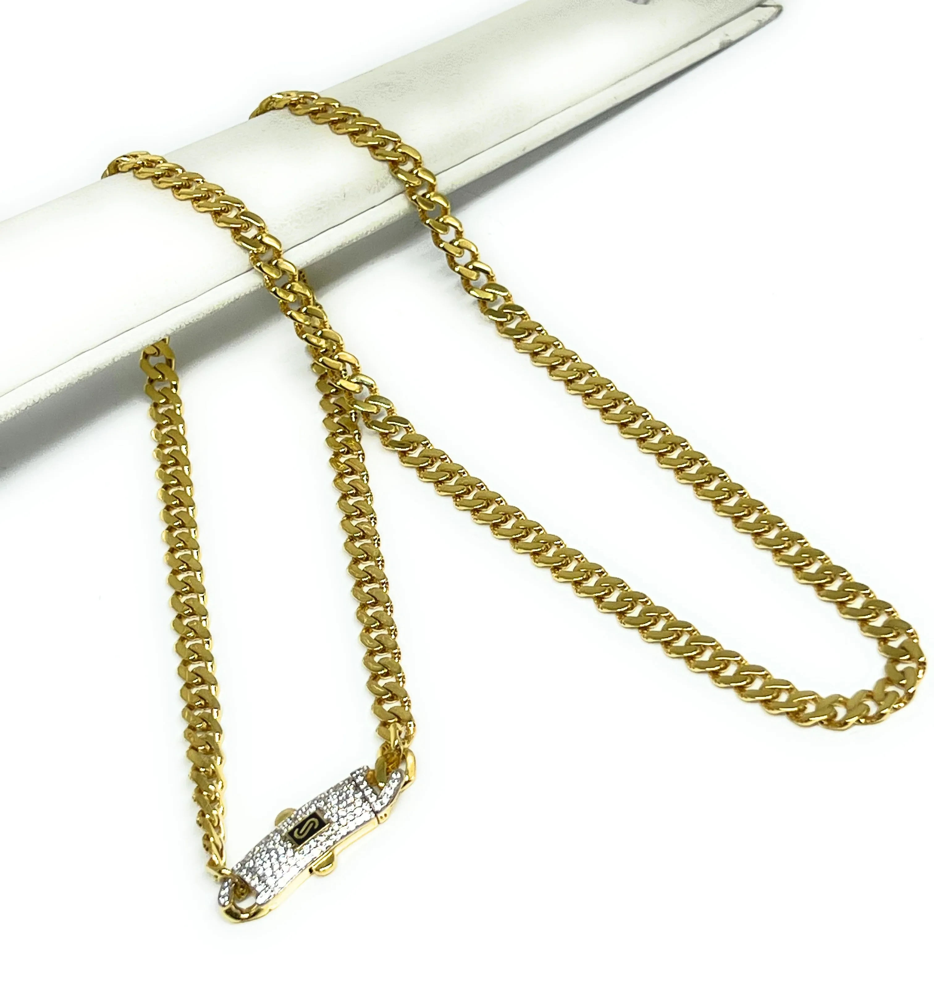 10k Solid Gold Monaco Miami Cuban Link Chain 18-24 inches 5mm SWAROVSKI CZ Lock (Semi-Hollow) 10-14g