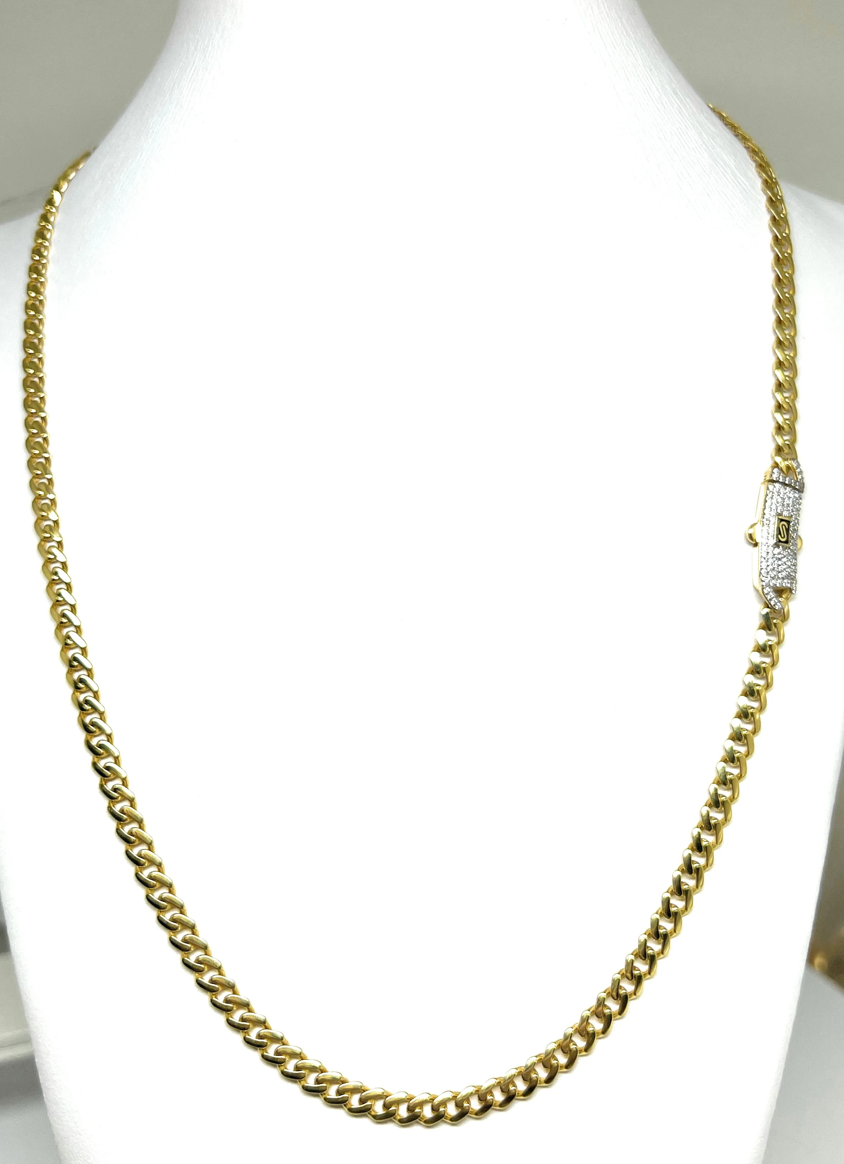 10k Solid Gold Monaco Miami Cuban Link Chain 18-24 inches 5mm SWAROVSKI CZ Lock (Semi-Hollow) 10-14g