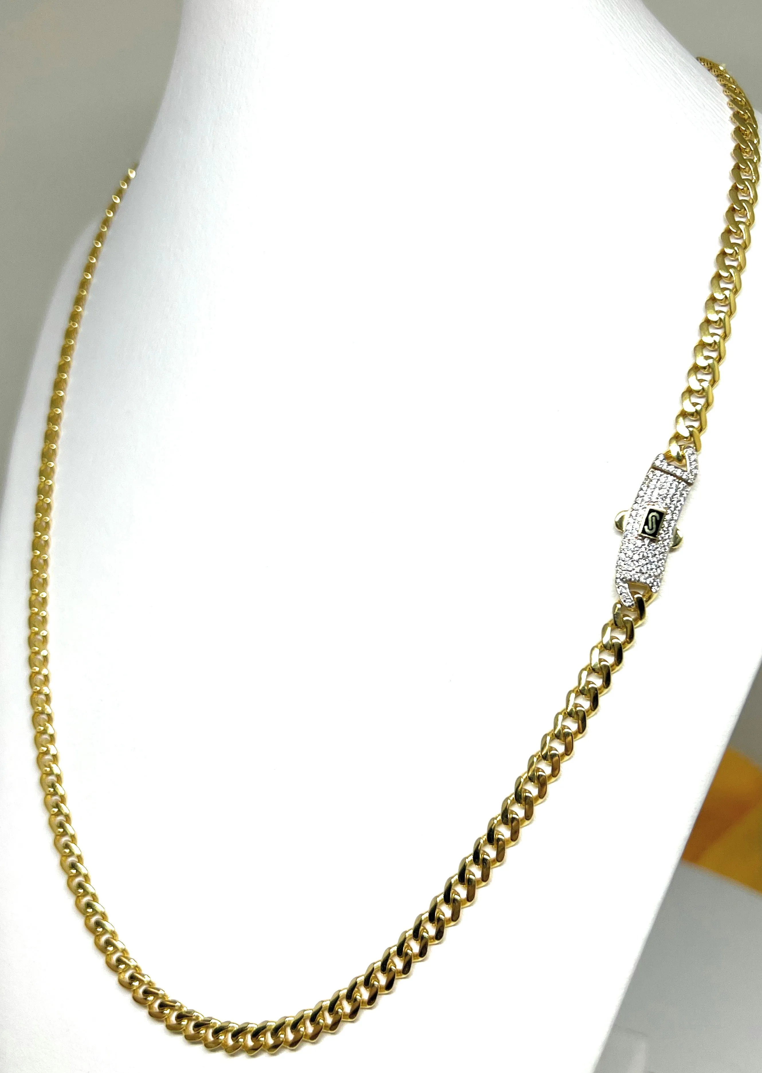 10k Solid Gold Monaco Miami Cuban Link Chain 18-24 inches 5mm SWAROVSKI CZ Lock (Semi-Hollow) 10-14g