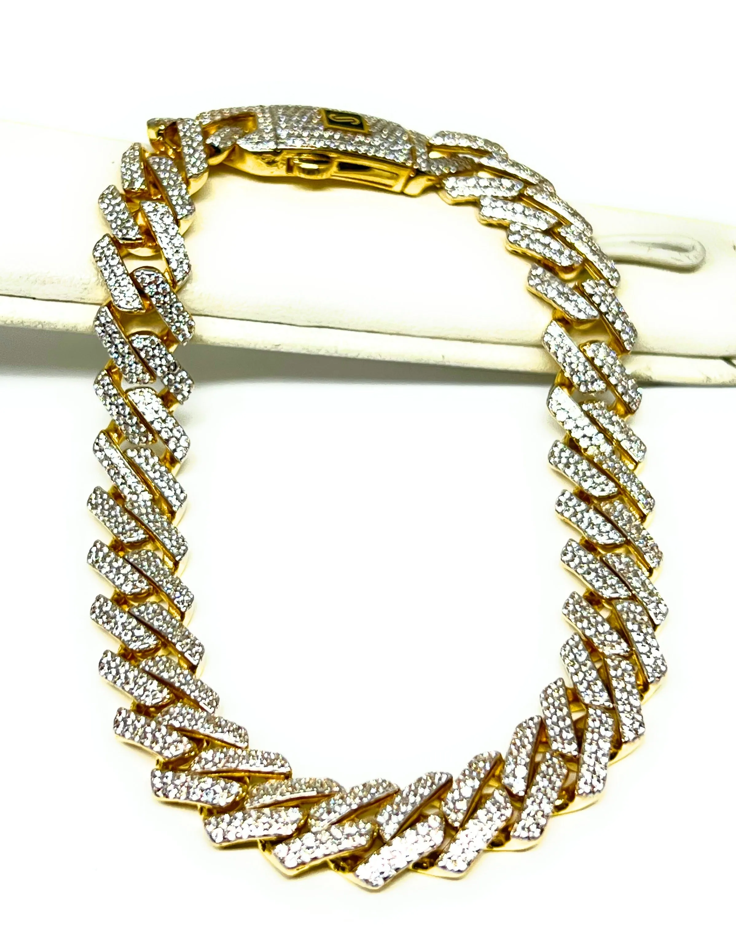 10k Solid Gold Monaco SWAROVSKI CZ EDGE Miami Cuban Link Brracelet 8-8.5 inches 9.5mm (Semi-Hollow) (17-18g)