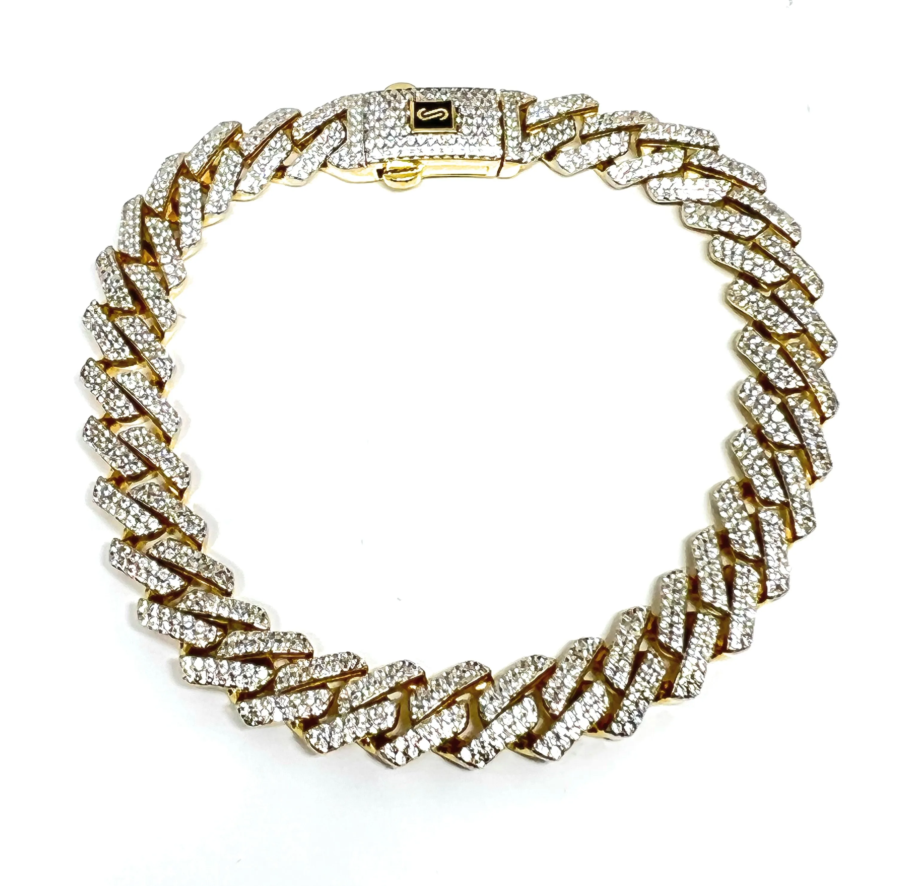 10k Solid Gold Monaco SWAROVSKI CZ EDGE Miami Cuban Link Brracelet 8-8.5 inches 9.5mm (Semi-Hollow) (17-18g)