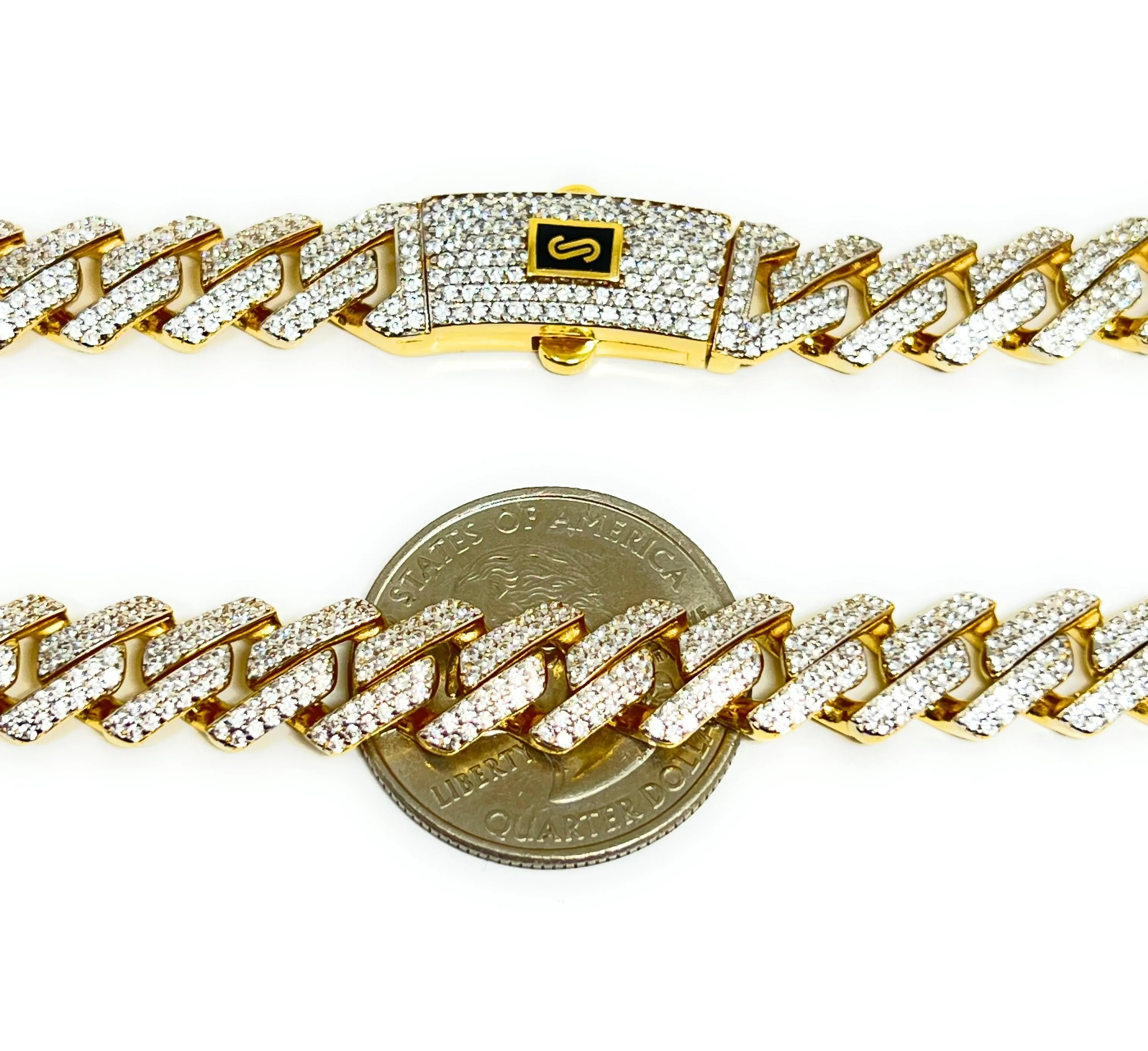 10k Solid Gold Monaco SWAROVSKI CZ EDGE Miami Cuban Link Chain 20-26 inches 9.5mm (Semi-Hollow) 42-54g