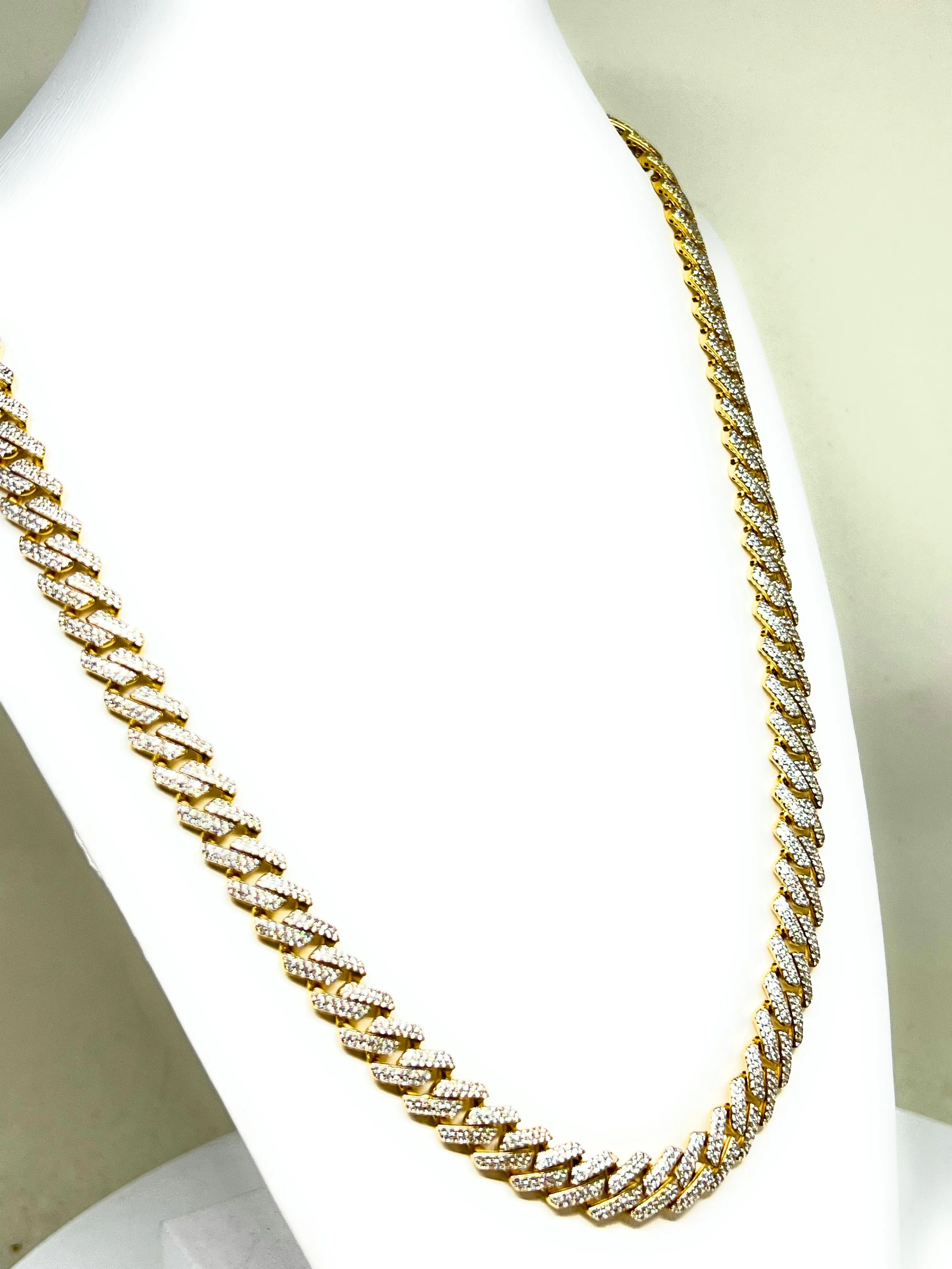 10k Solid Gold Monaco SWAROVSKI CZ EDGE Miami Cuban Link Chain 20-26 inches 9.5mm (Semi-Hollow) 42-54g