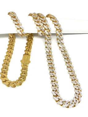 10k Solid Gold Monaco SWAROVSKI CZ Miami Cuban Link Chain 24-26 inches 11mm (Semi-Hollow) 58-64g