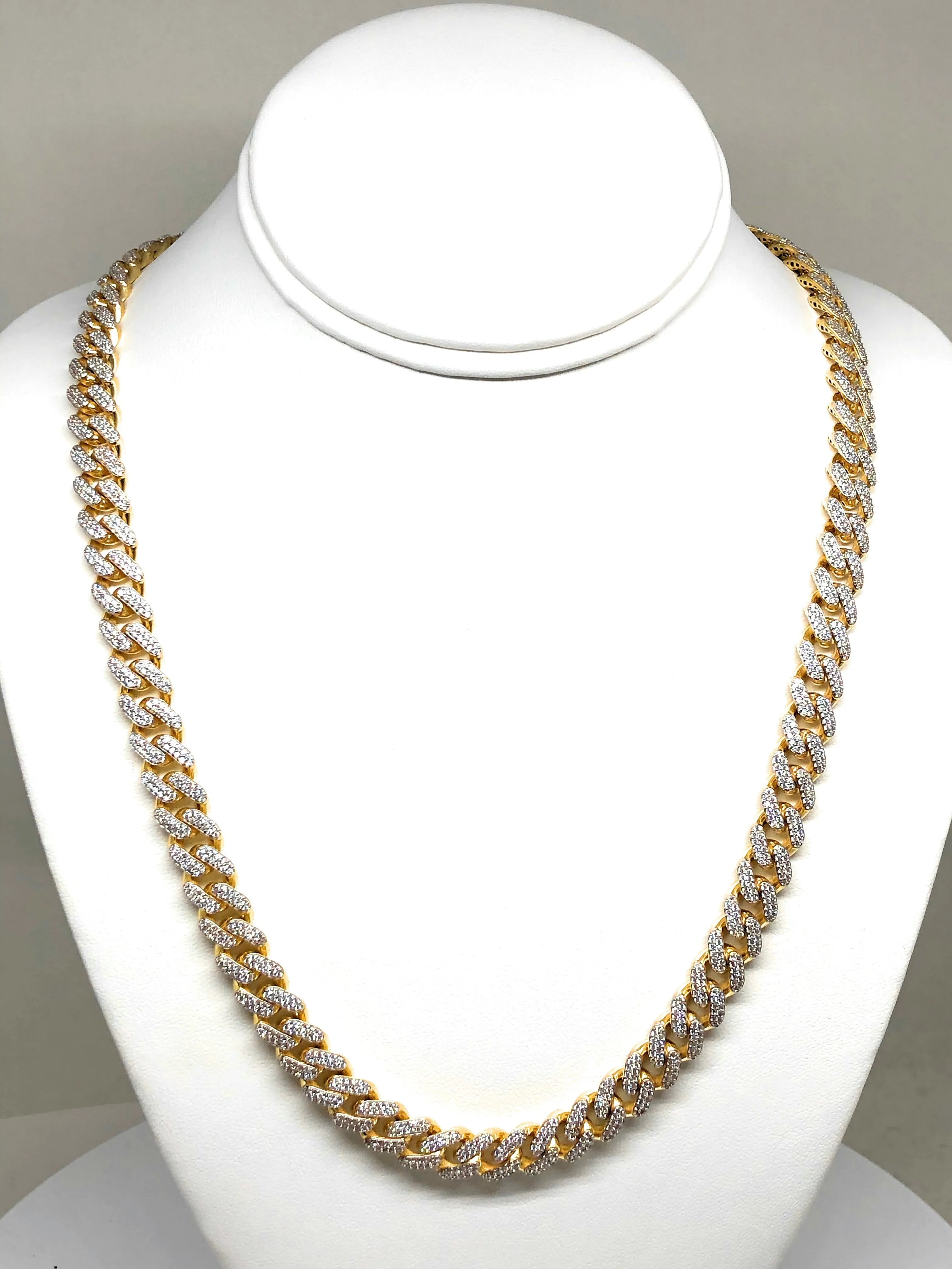 10k Solid Gold Monaco SWAROVSKI CZ Miami Cuban Link Chain 24-26 inches 11mm (Semi-Hollow) 58-64g