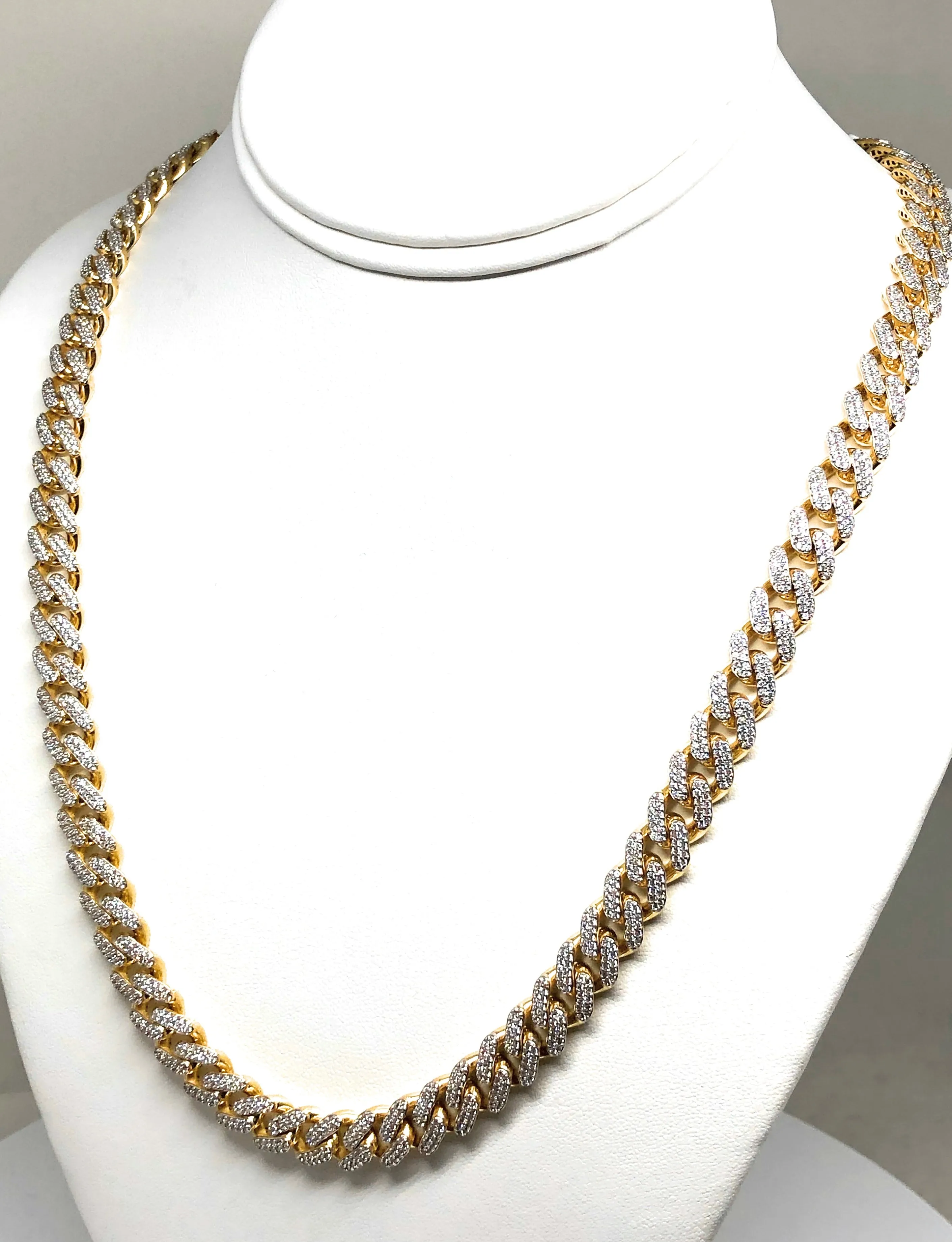 10k Solid Gold Monaco SWAROVSKI CZ Miami Cuban Link Chain 24-26 inches 11mm (Semi-Hollow) 58-64g