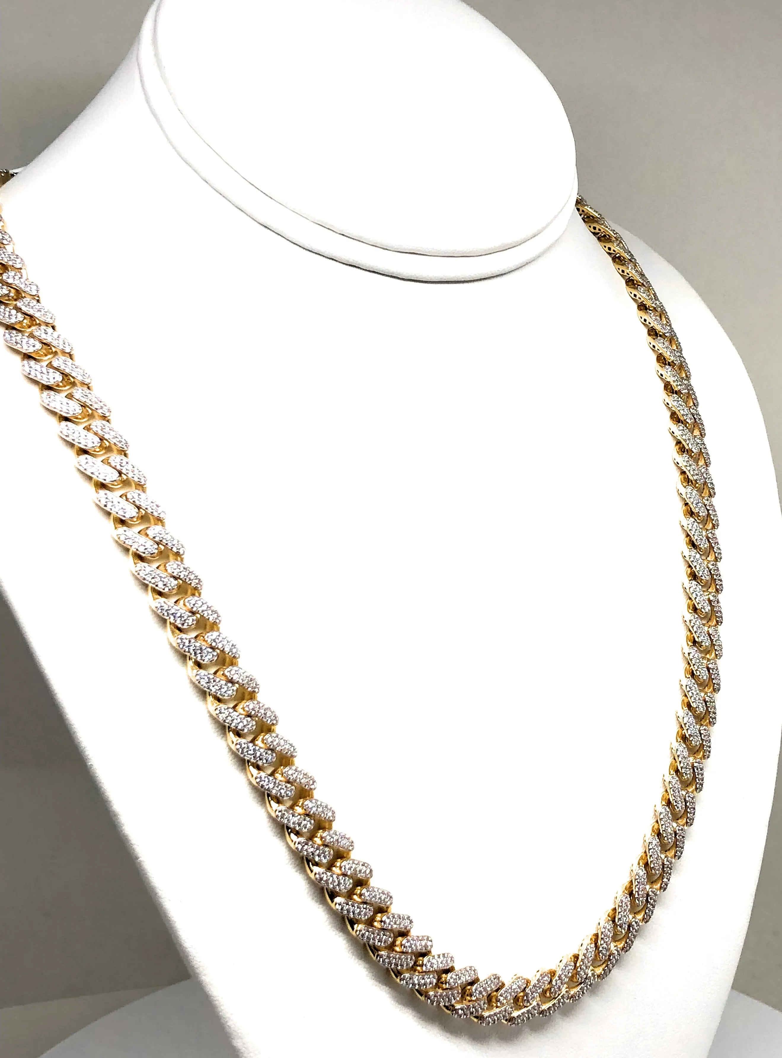 10k Solid Gold Monaco SWAROVSKI CZ Miami Cuban Link Chain 24-26 inches 11mm (Semi-Hollow) 58-64g