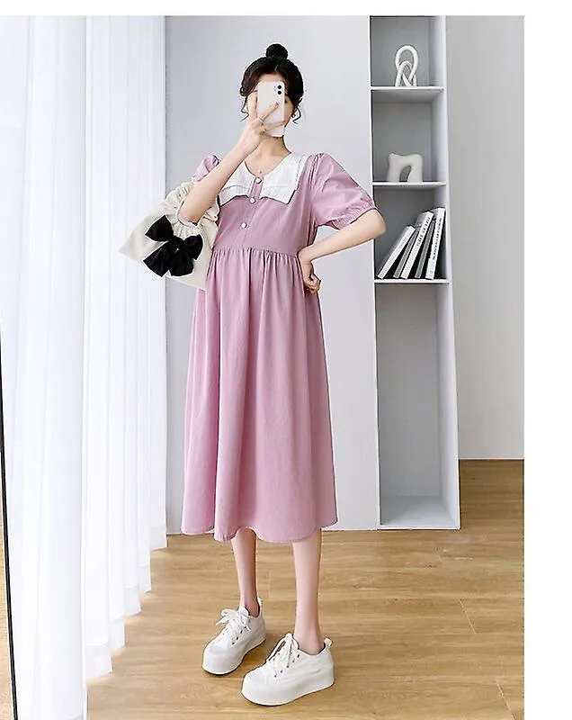 2023 Summer Fashion Maternity Breastfeeding Clothing Sailor Collar Cotton Zip Fly Nursing Dress Postpartum Woman Lactation Dress