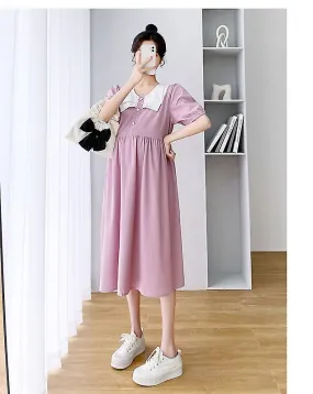 2023 Summer Fashion Maternity Breastfeeding Clothing Sailor Collar Cotton Zip Fly Nursing Dress Postpartum Woman Lactation Dress