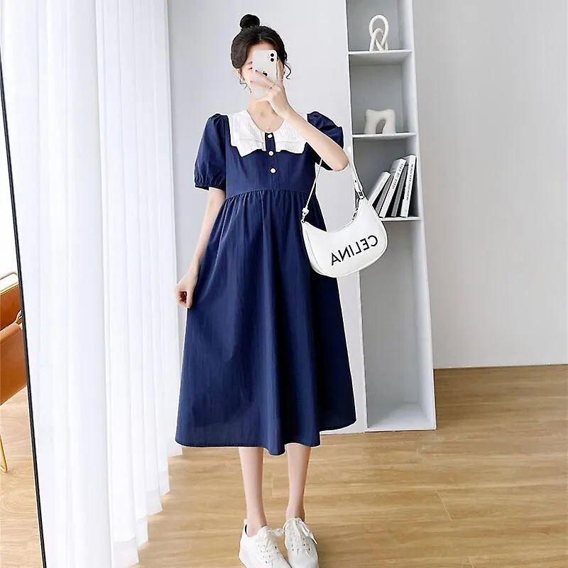 2023 Summer Fashion Maternity Breastfeeding Clothing Sailor Collar Cotton Zip Fly Nursing Dress Postpartum Woman Lactation Dress