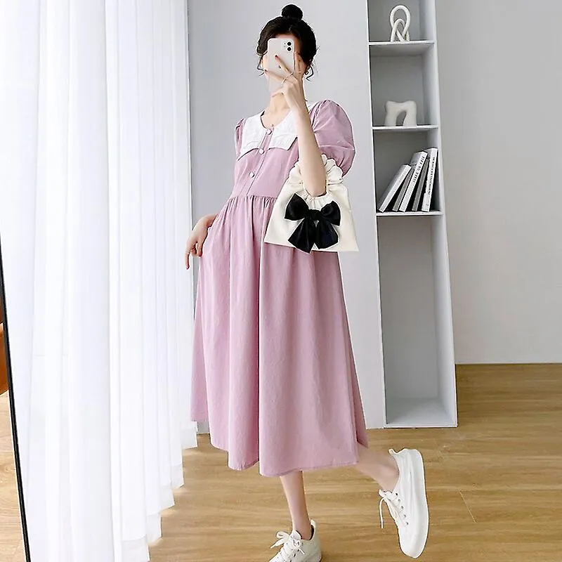 2023 Summer Fashion Maternity Breastfeeding Clothing Sailor Collar Cotton Zip Fly Nursing Dress Postpartum Woman Lactation Dress