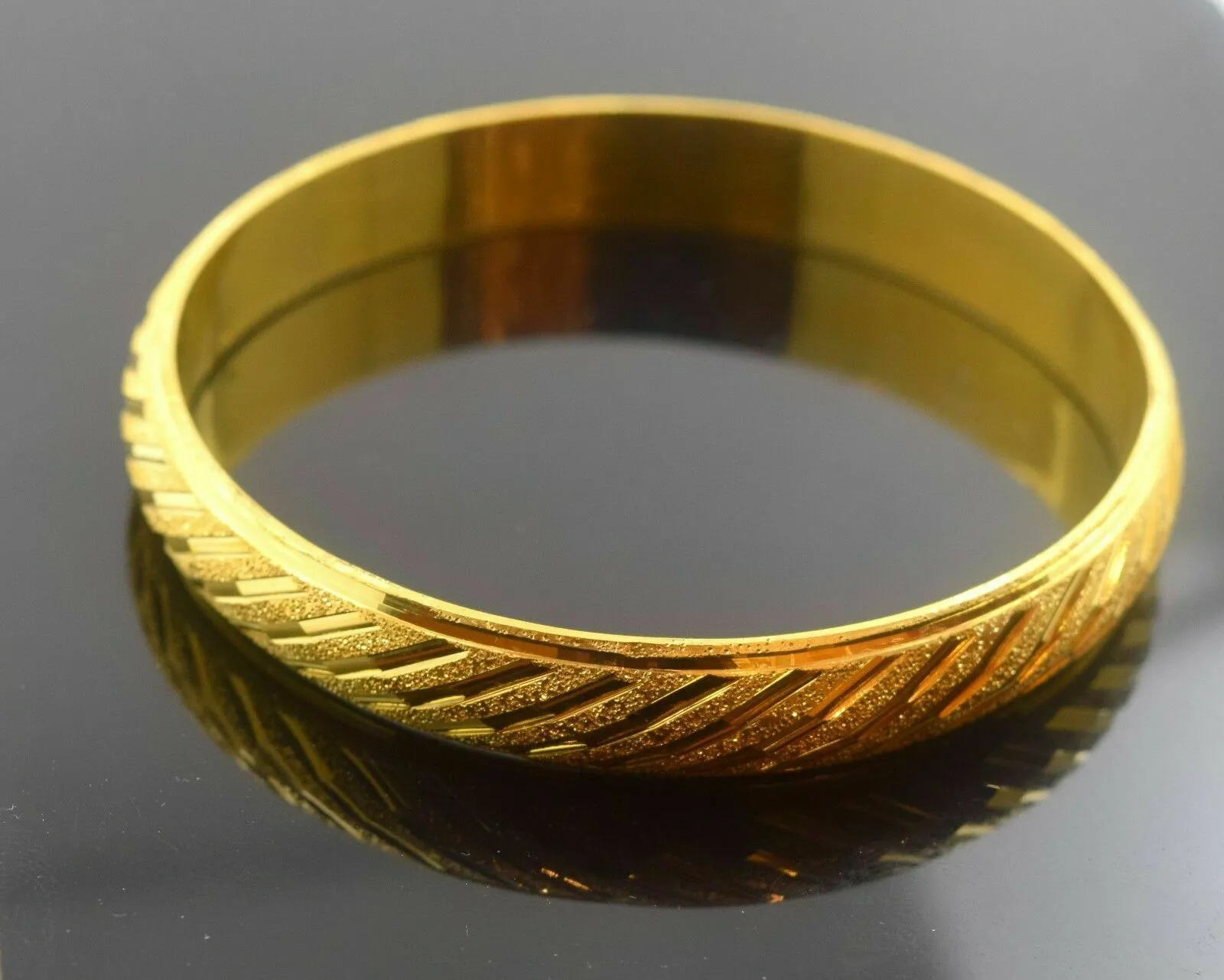 22k Solid Gold ELEGANT WOMEN BANGLE BRACELET Size 2.5 inch B309 MODERN DESIGN