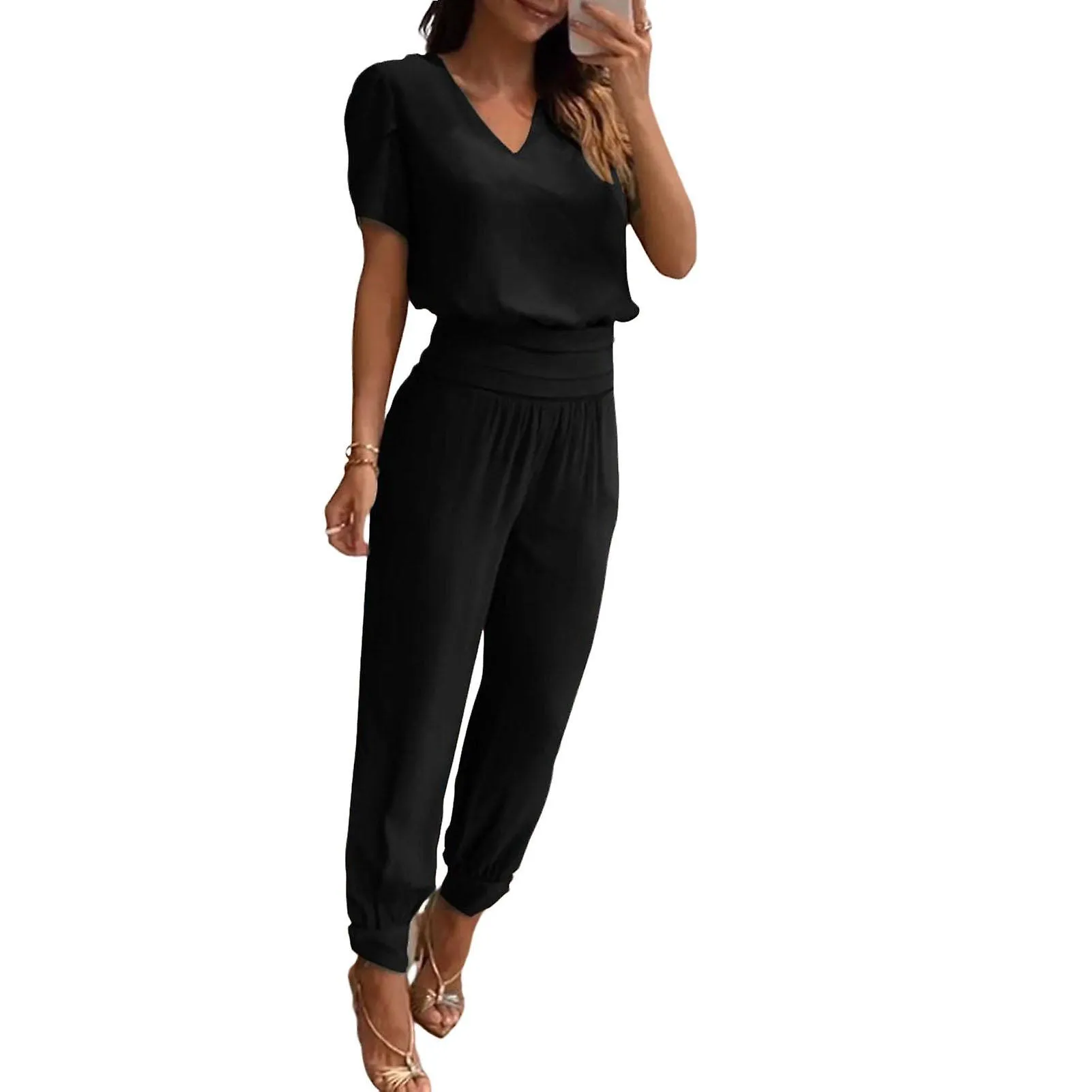 2Pcs/Set T shirt Pants Set High Waist Dressing Up Skin touching Chic Lady Short Top Long Wide Leg Sweatpants Set Daily Clothing