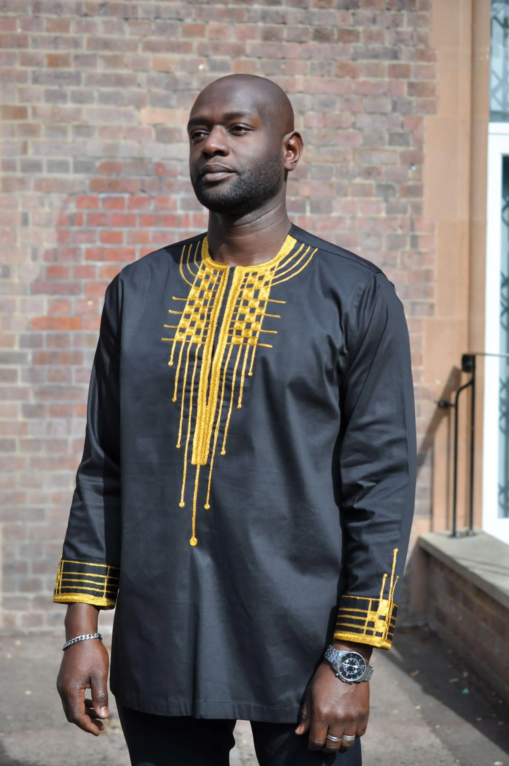 Addo Black & Gold African Embroidery Shirt - African Clothing Store | JT Aphrique