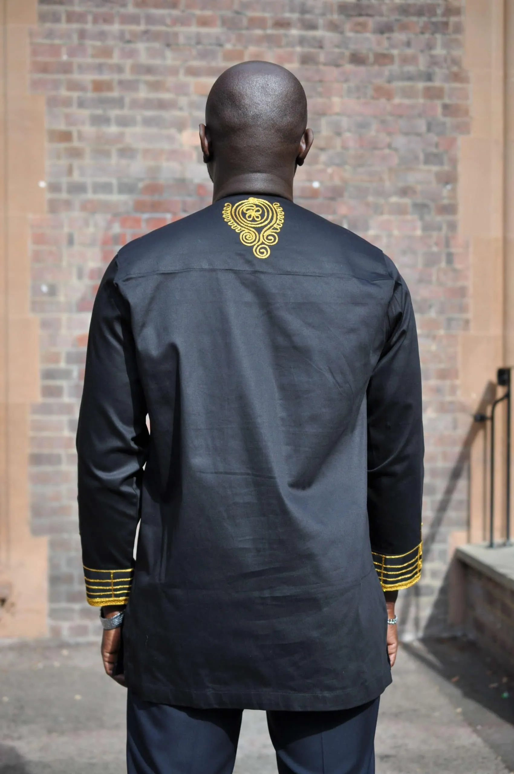 Addo Black & Gold African Embroidery Shirt - African Clothing Store | JT Aphrique