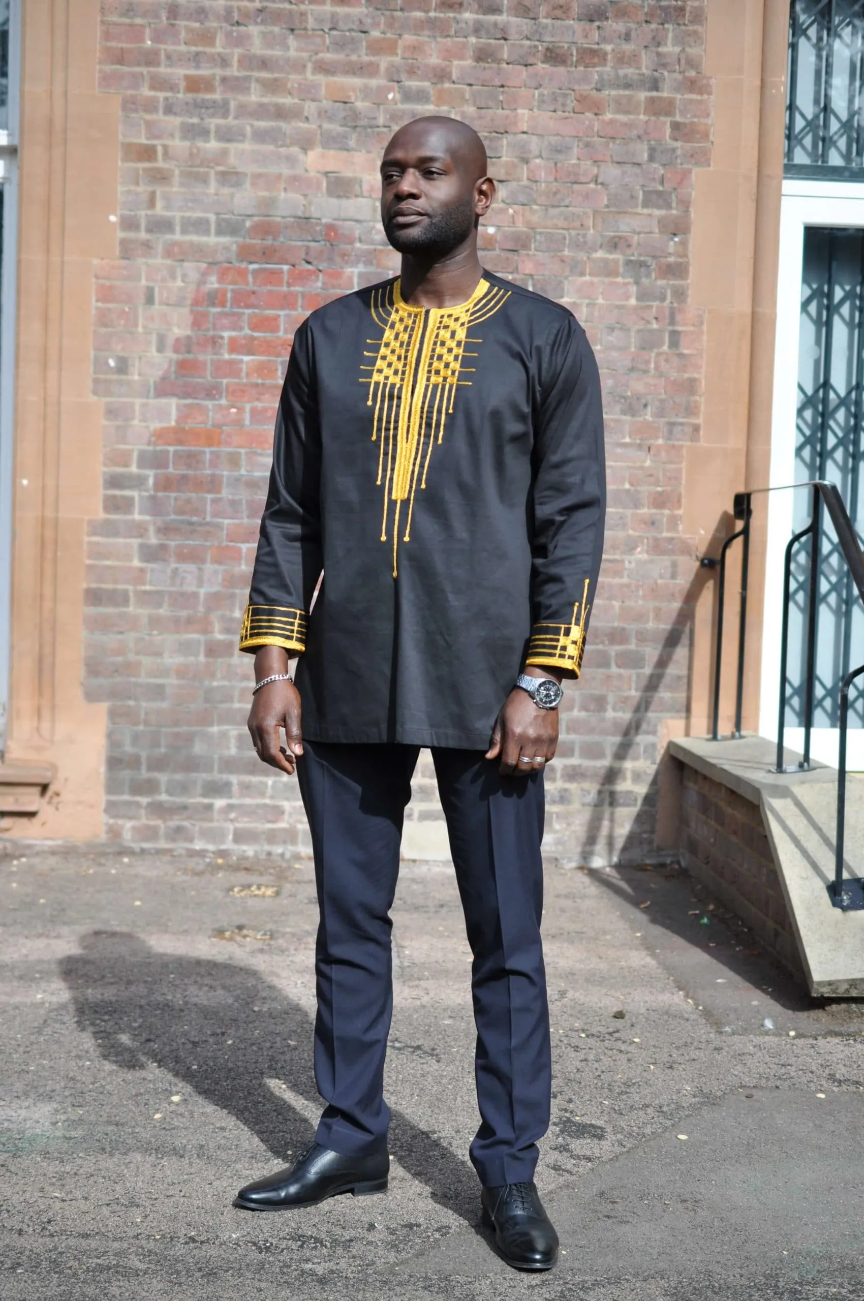 Addo Black & Gold African Embroidery Shirt - African Clothing Store | JT Aphrique