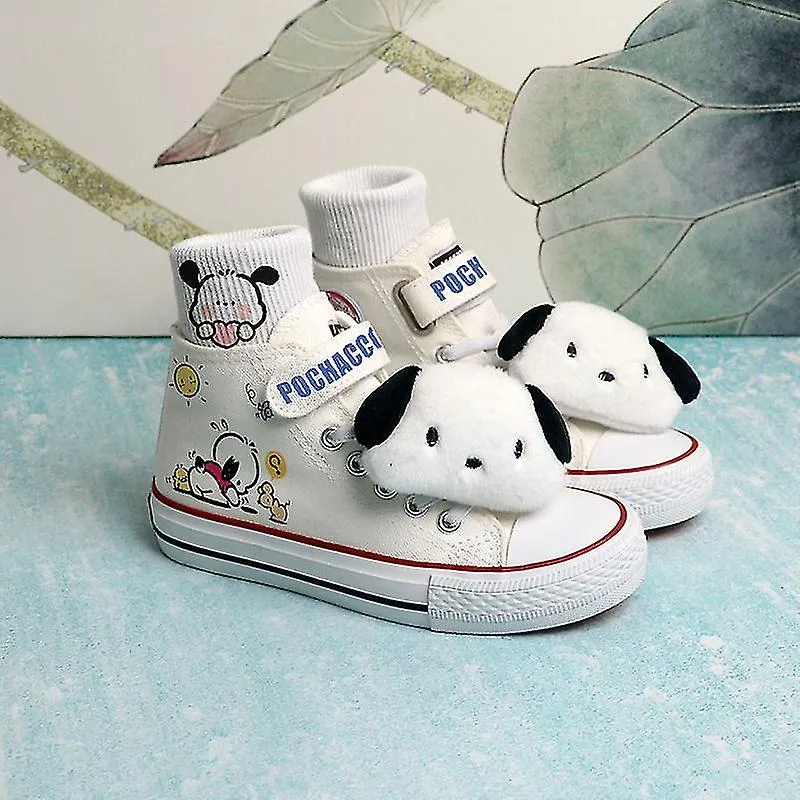 Anime Sanrios My Melody Kuromi Pochacco Kawaii High Top Kids Canvas Shoes Cartoon Cute Girl Sport Shoes White Boys Sneakers Gift