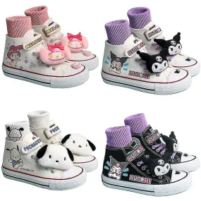 Anime Sanrios My Melody Kuromi Pochacco Kawaii High Top Kids Canvas Shoes Cartoon Cute Girl Sport Shoes White Boys Sneakers Gift