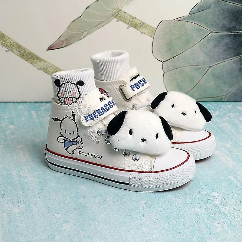 Anime Sanrios My Melody Kuromi Pochacco Kawaii High Top Kids Canvas Shoes Cartoon Cute Girl Sport Shoes White Boys Sneakers Gift