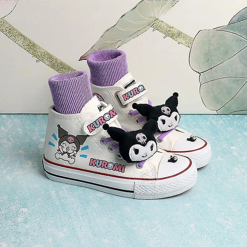 Anime Sanrios My Melody Kuromi Pochacco Kawaii High Top Kids Canvas Shoes Cartoon Cute Girl Sport Shoes White Boys Sneakers Gift