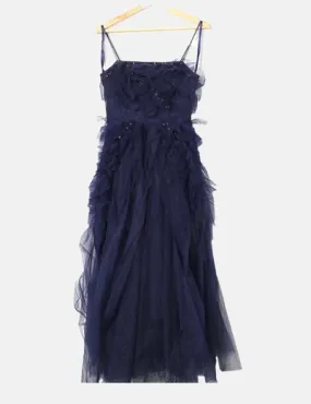 BCBGMAXAZRIA Vestido midi azul marino tul strass swarovski