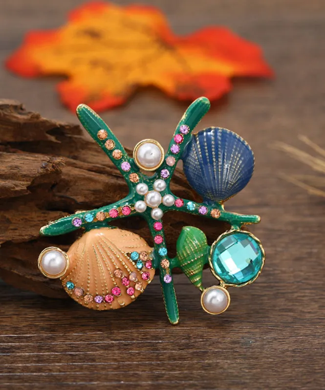 Beautiful Green Zircon Pearl Shell Starfish Brooches