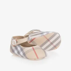 Beige Check Baby Pre-Walker Shoes