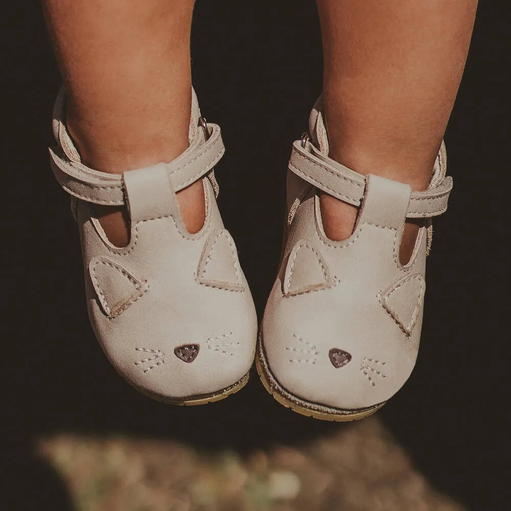 Beige Leather Cat Baby Shoes