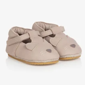 Beige Leather Cat Baby Shoes