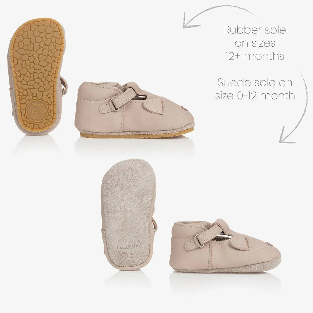 Beige Leather Cat Baby Shoes