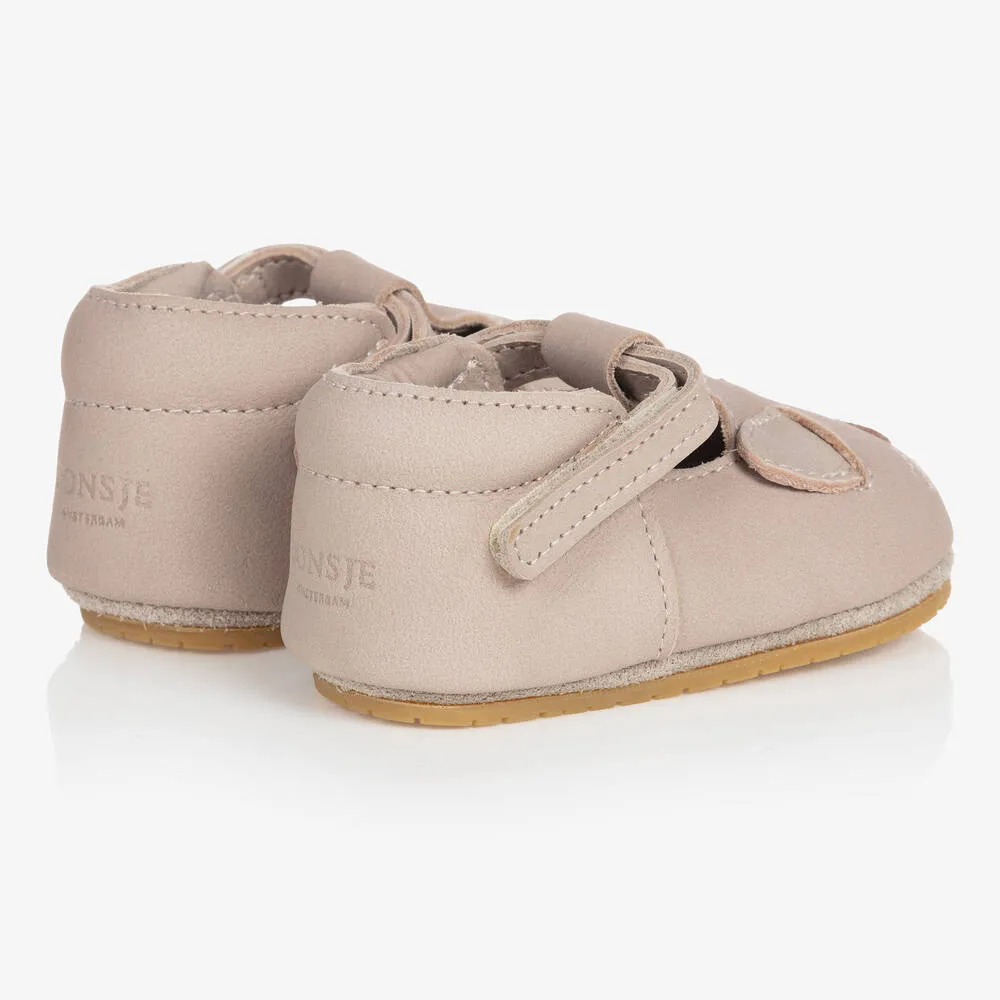 Beige Leather Cat Baby Shoes