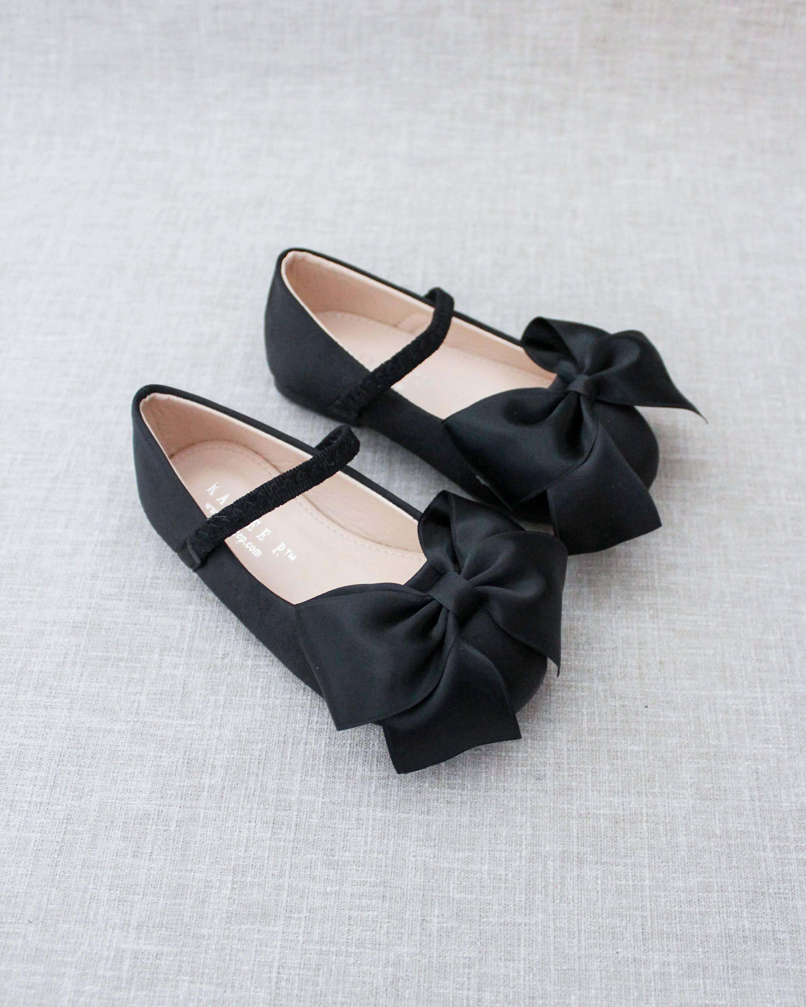 Black Satin Mary Jane Flats | Front Satin Bow | Buy Online