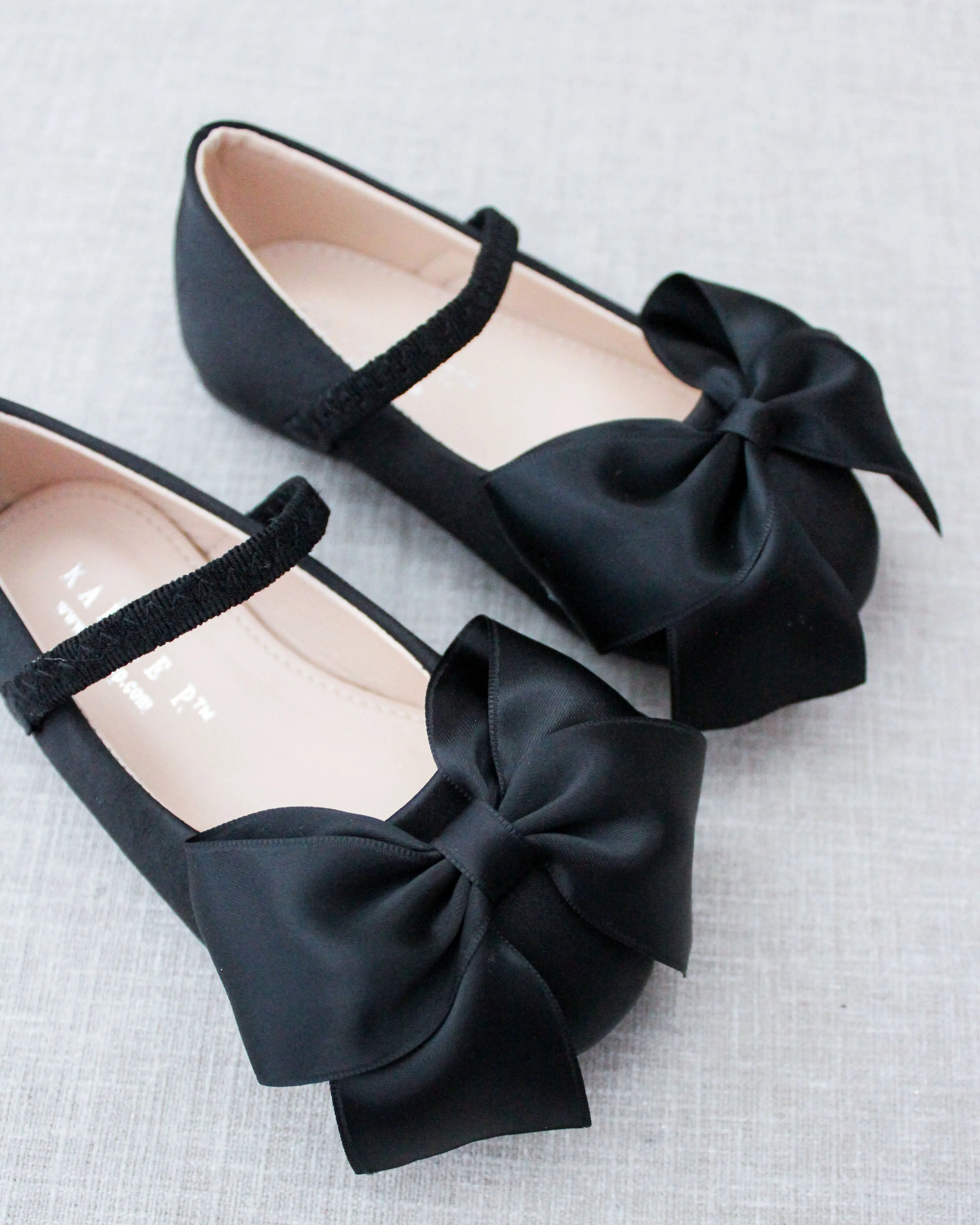 Black Satin Mary Jane Flats | Front Satin Bow | Buy Online