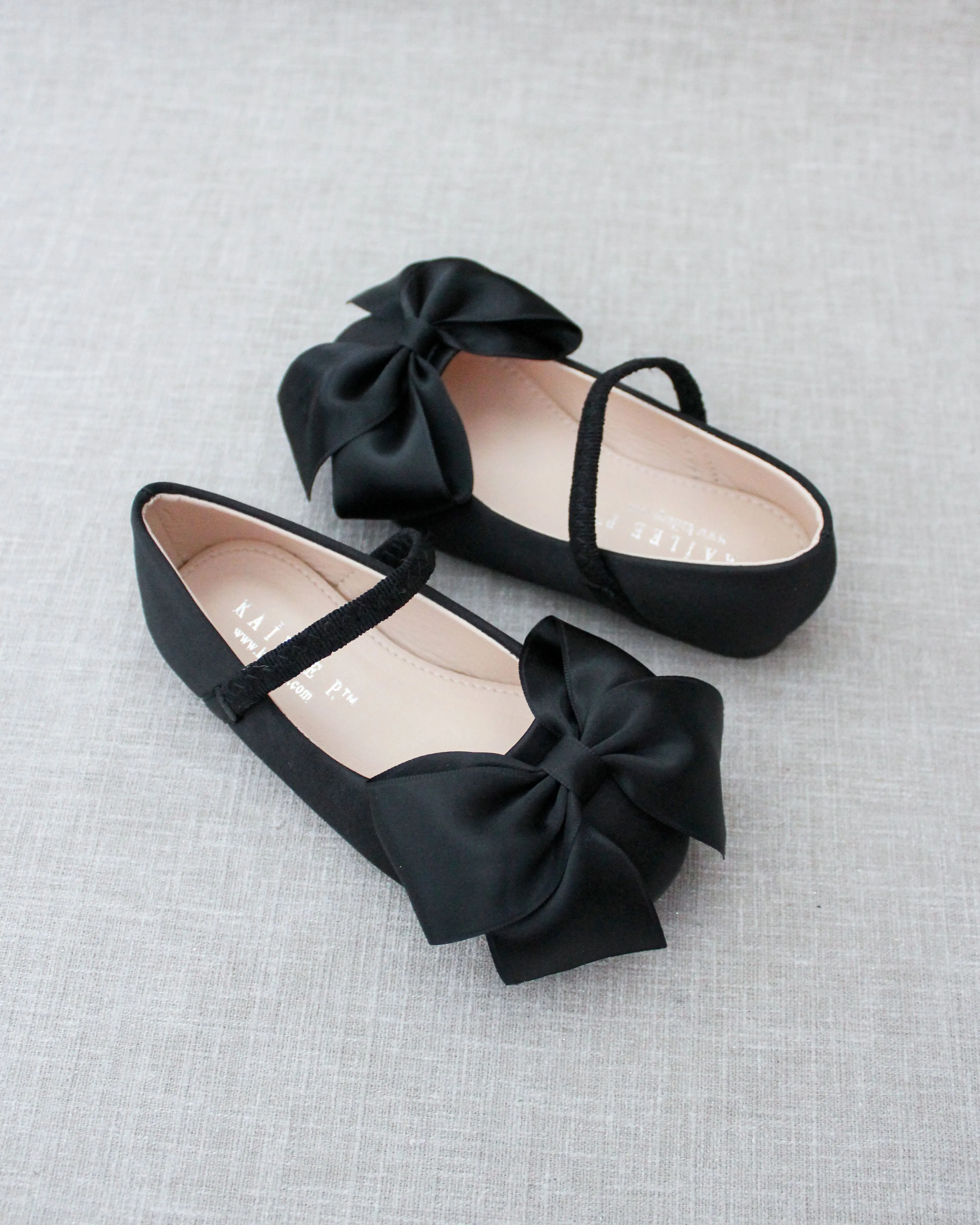 Black Satin Mary Jane Flats | Front Satin Bow | Buy Online