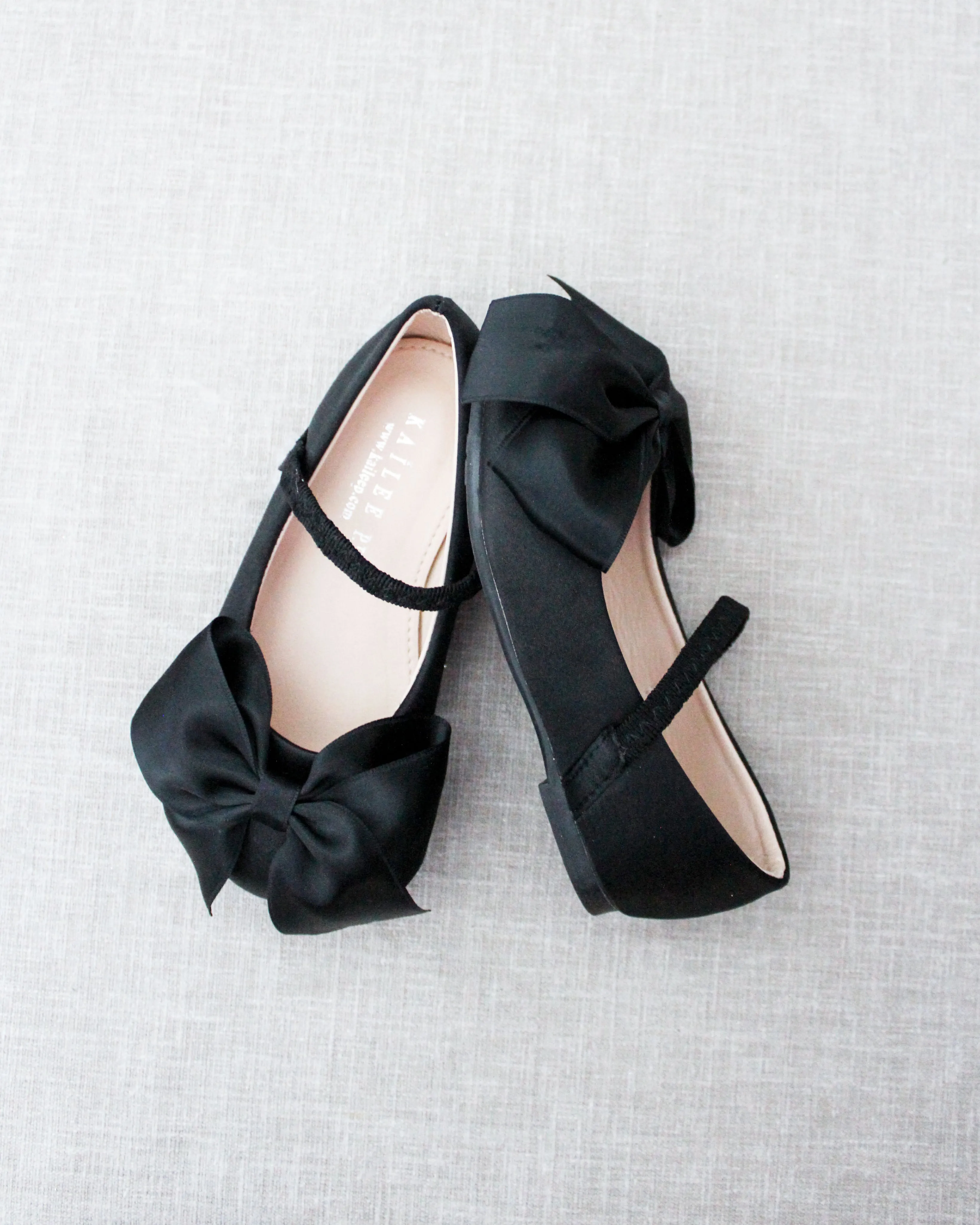 Black Satin Mary Jane Flats | Front Satin Bow | Buy Online