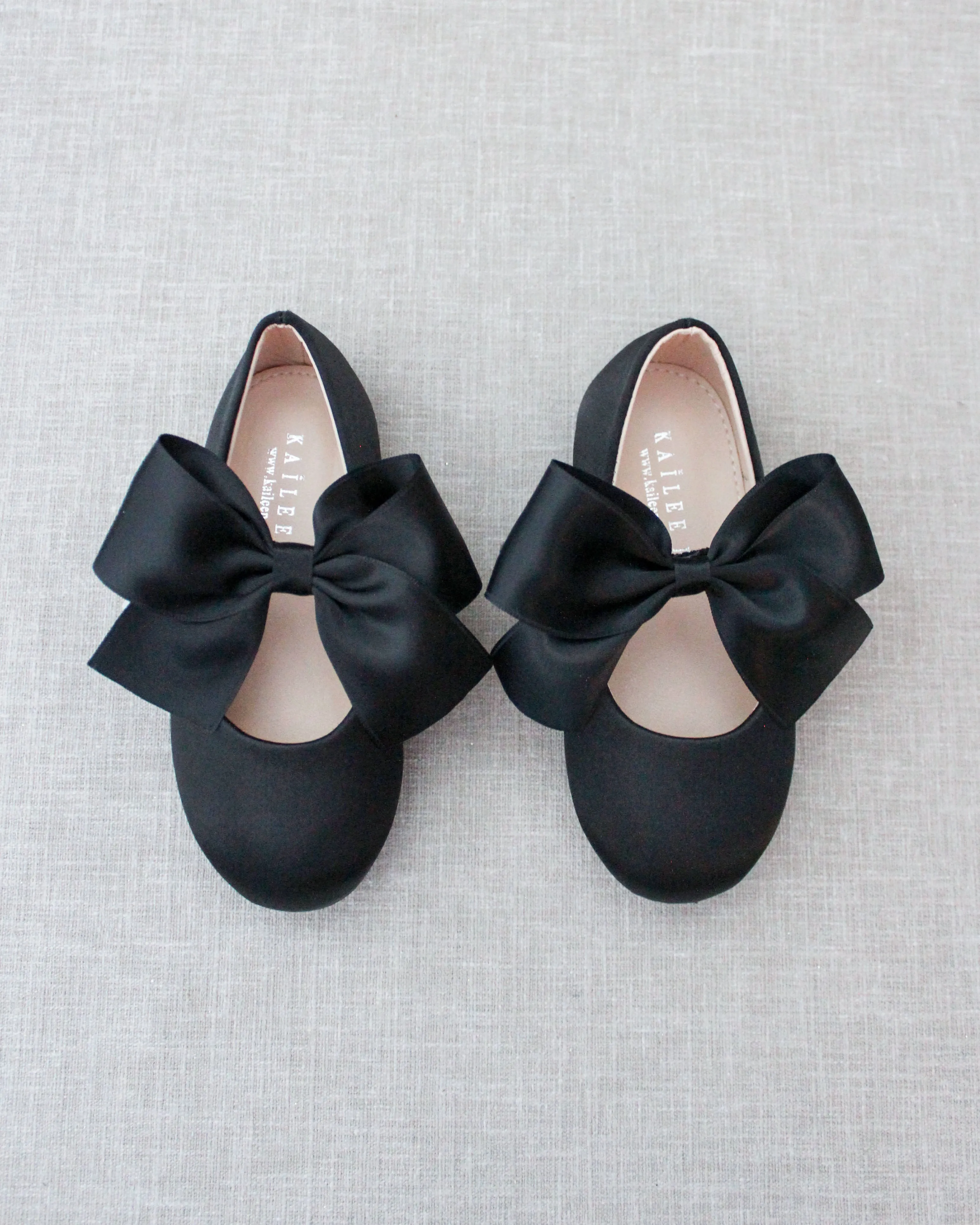 Black Satin Mary Jane Flats Satin Bow