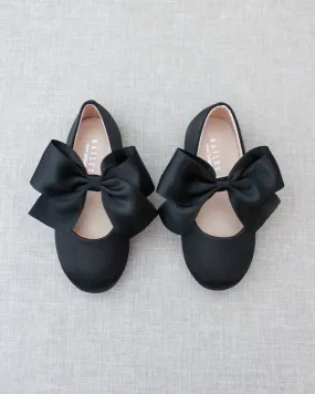 Black Satin Mary Jane Flats Satin Bow