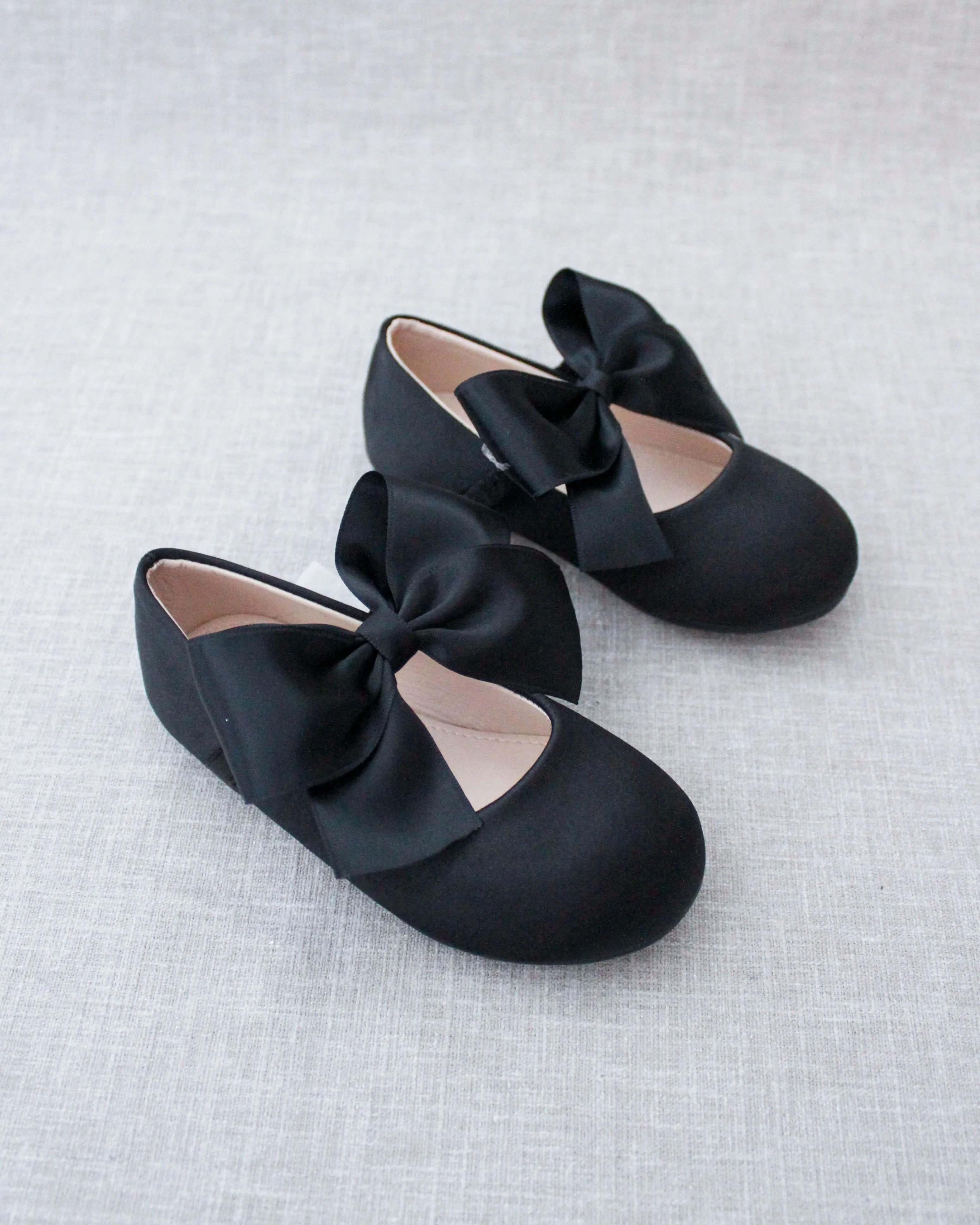 Black Satin Mary Jane Flats Satin Bow