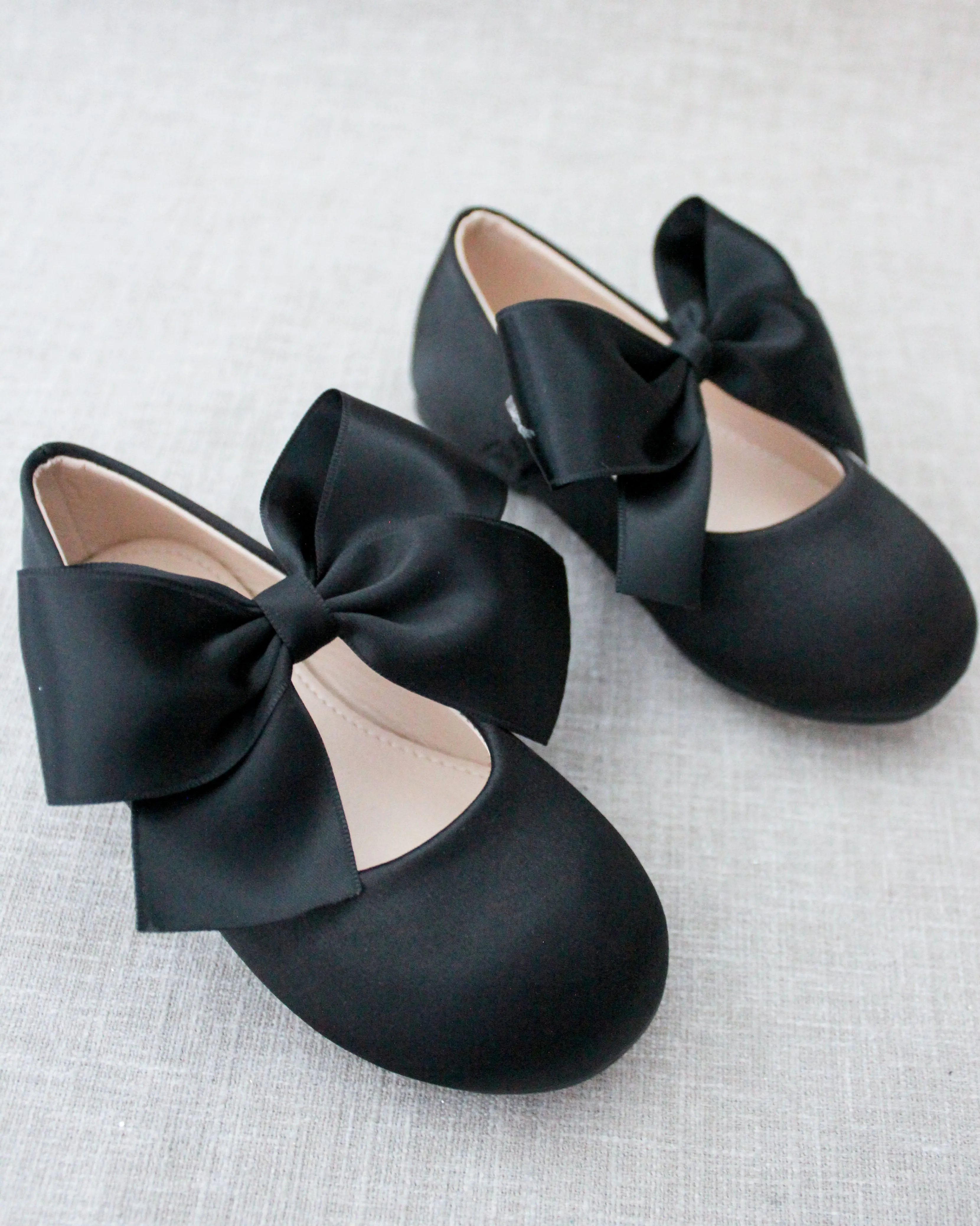 Black Satin Mary Jane Flats Satin Bow