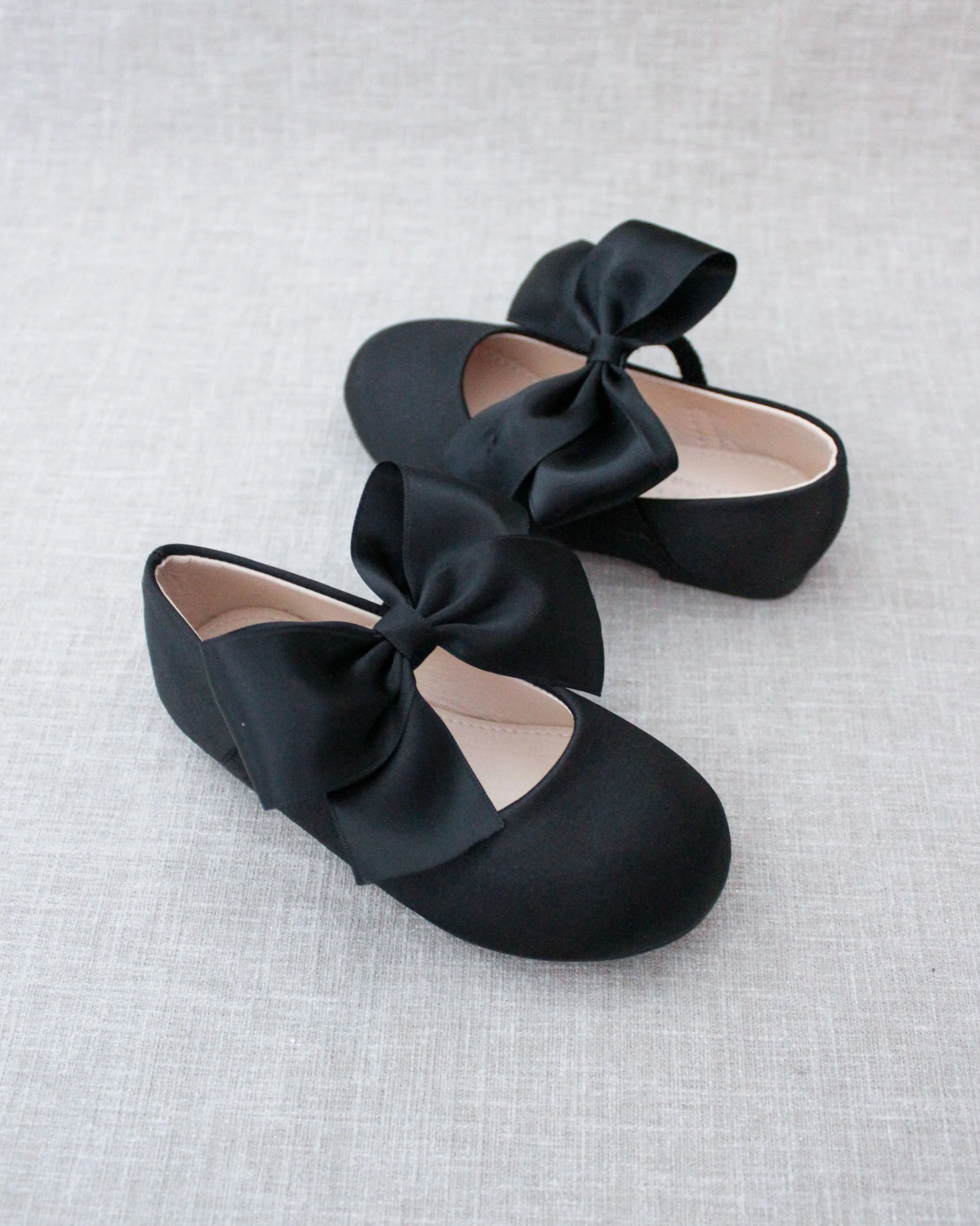 Black Satin Mary Jane Flats Satin Bow