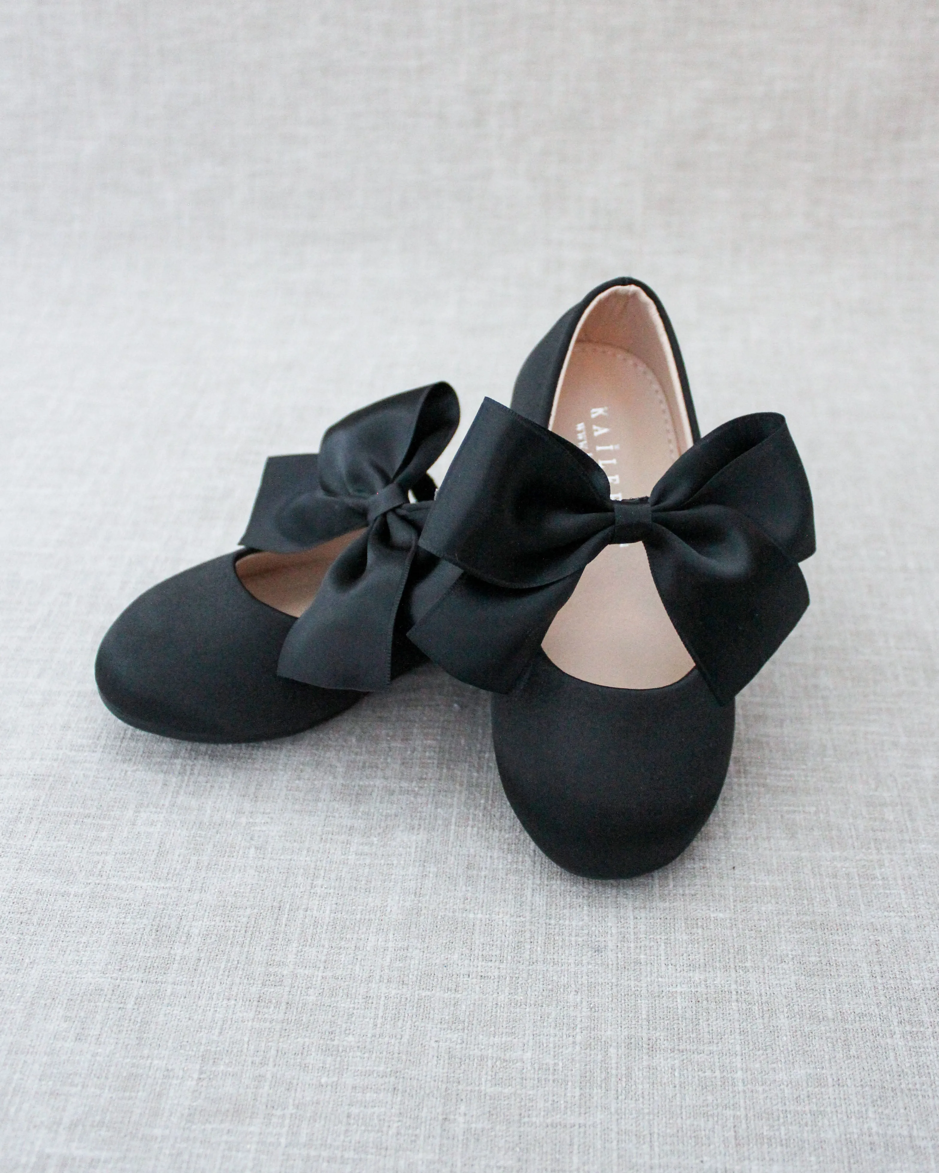 Black Satin Mary Jane Flats Satin Bow