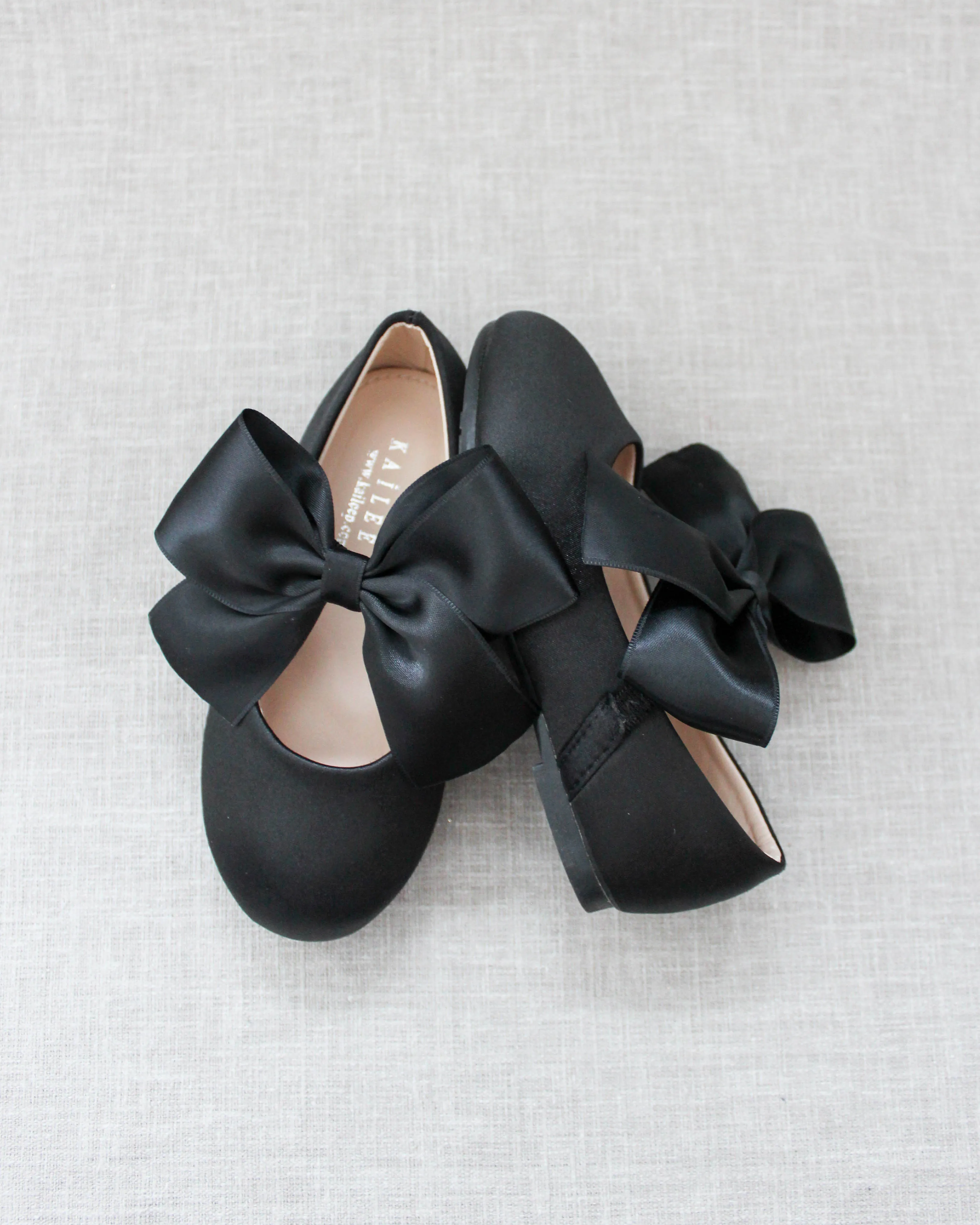 Black Satin Mary Jane Flats Satin Bow