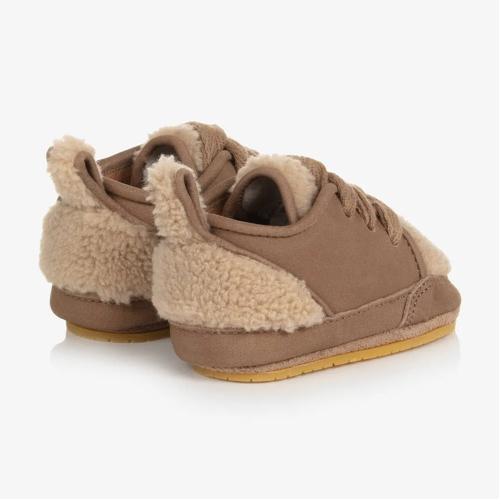 Brown Leather & Fleece Baby Shoes