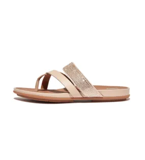 Chanclas de piel Gracie Crystal beige