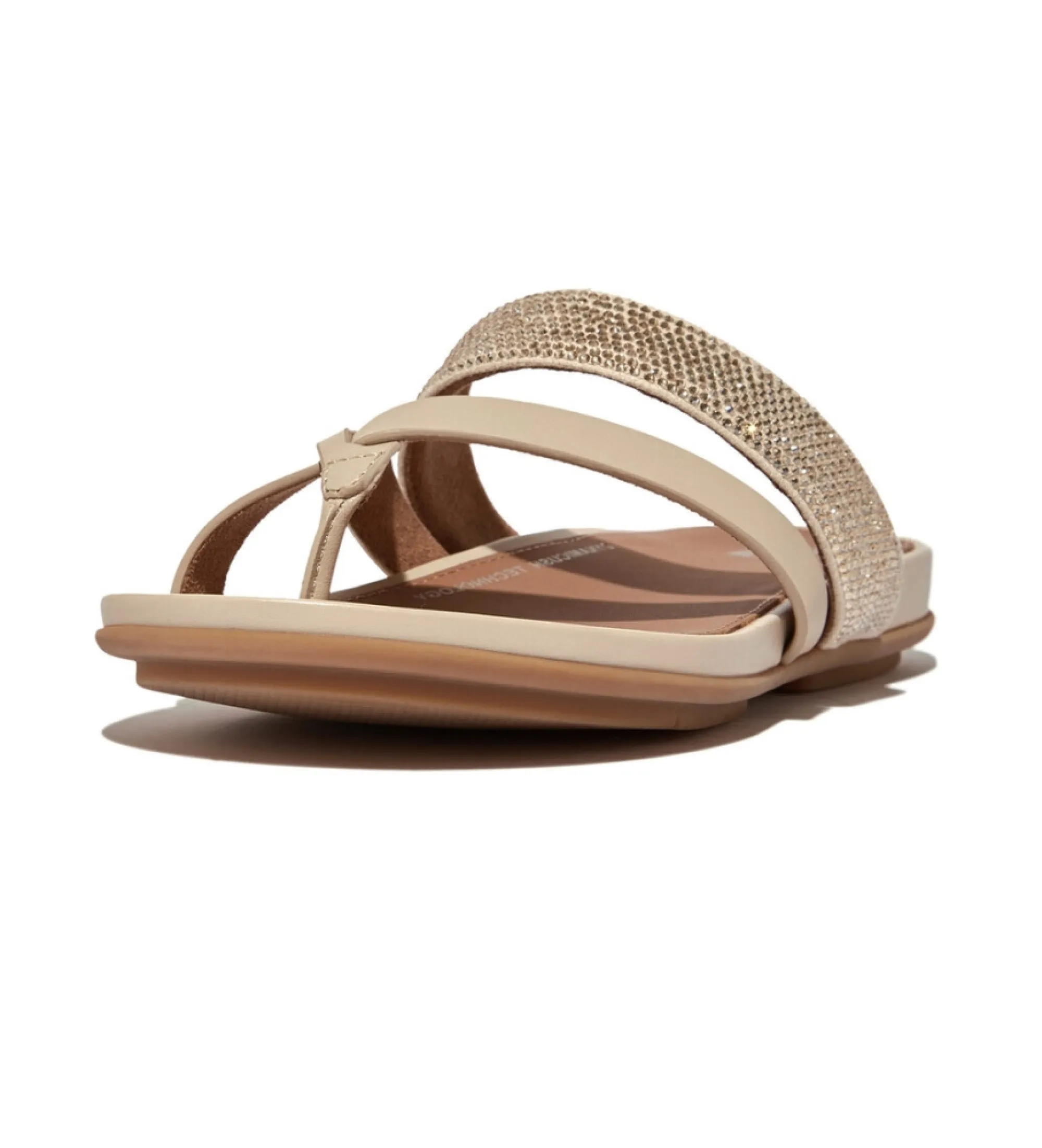 Chanclas de piel Gracie Crystal beige