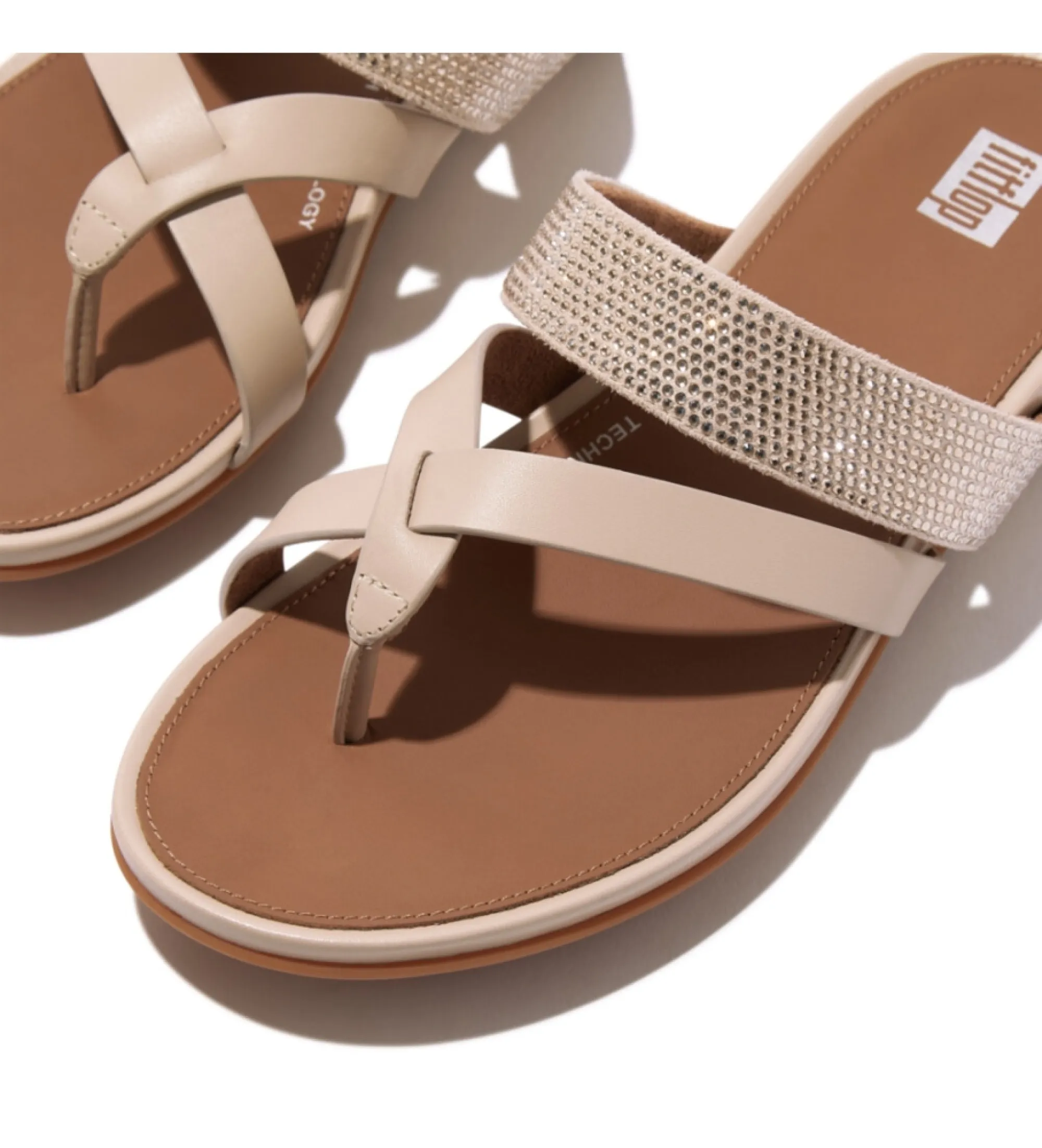 Chanclas de piel Gracie Crystal beige