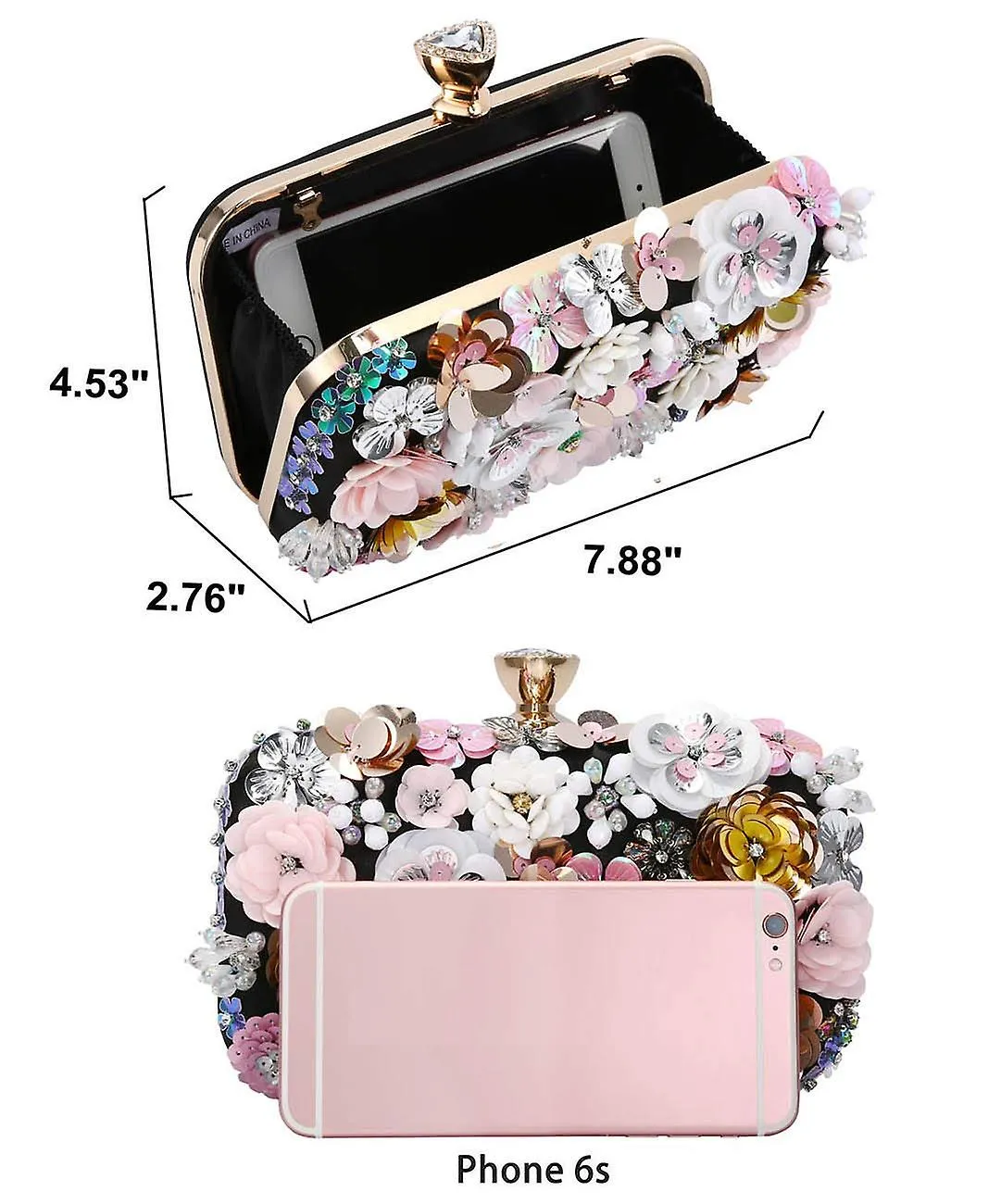 Colorful Floral Clutch Evening Bags for Women Formal Beaded Bridal Wedding Purse Prom Cocktail Party