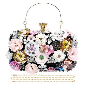 Colorful Floral Clutch Evening Bags for Women Formal Beaded Bridal Wedding Purse Prom Cocktail Party